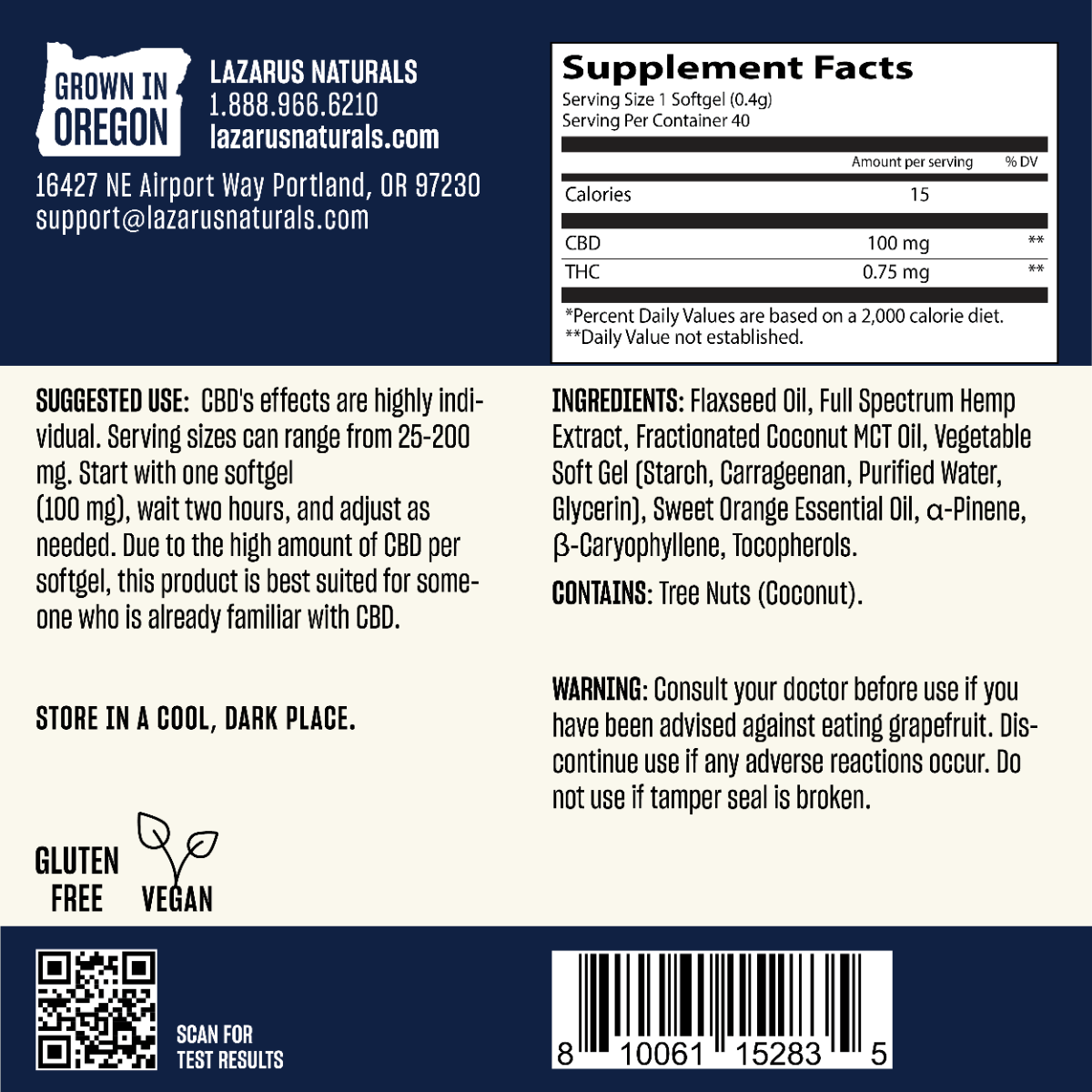 Lazarus Naturals CBD SOFTGELS, 100MG