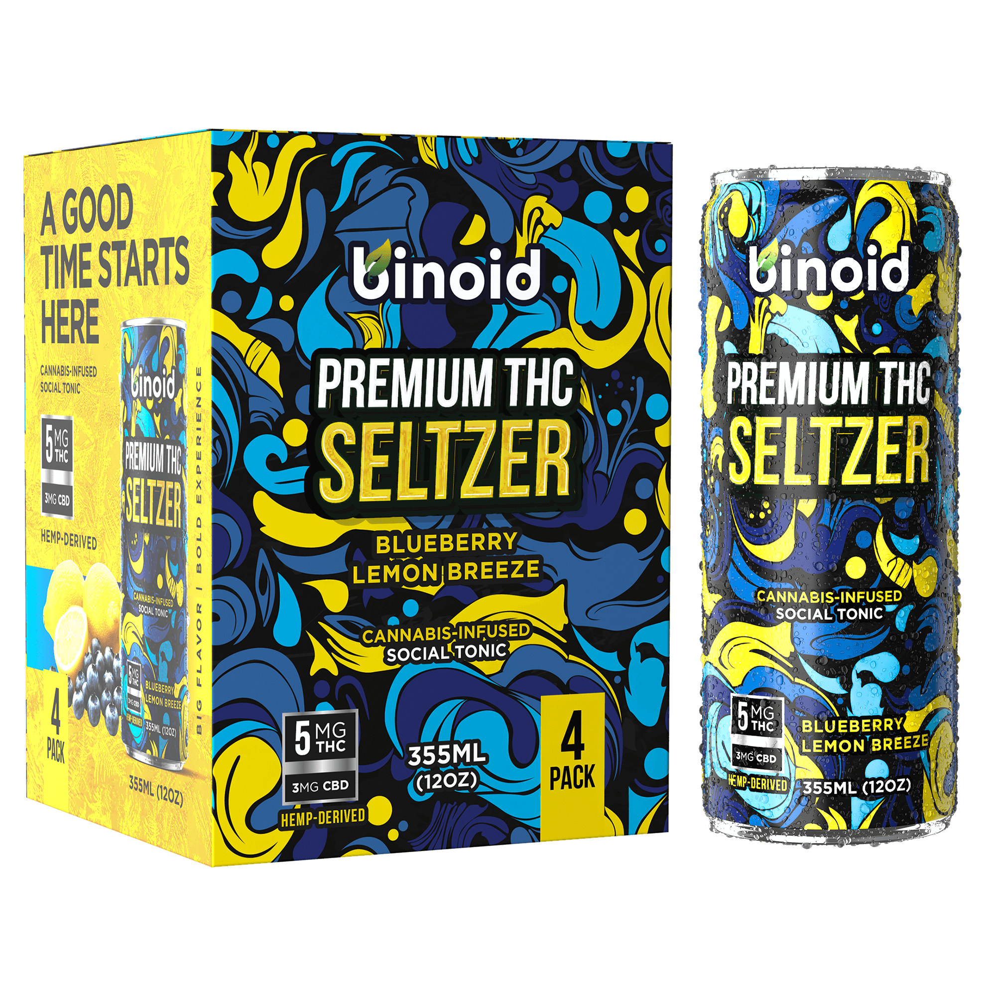Binoid THC Seltzer – Good Vibes Cannabis Drink (4 Pack)
