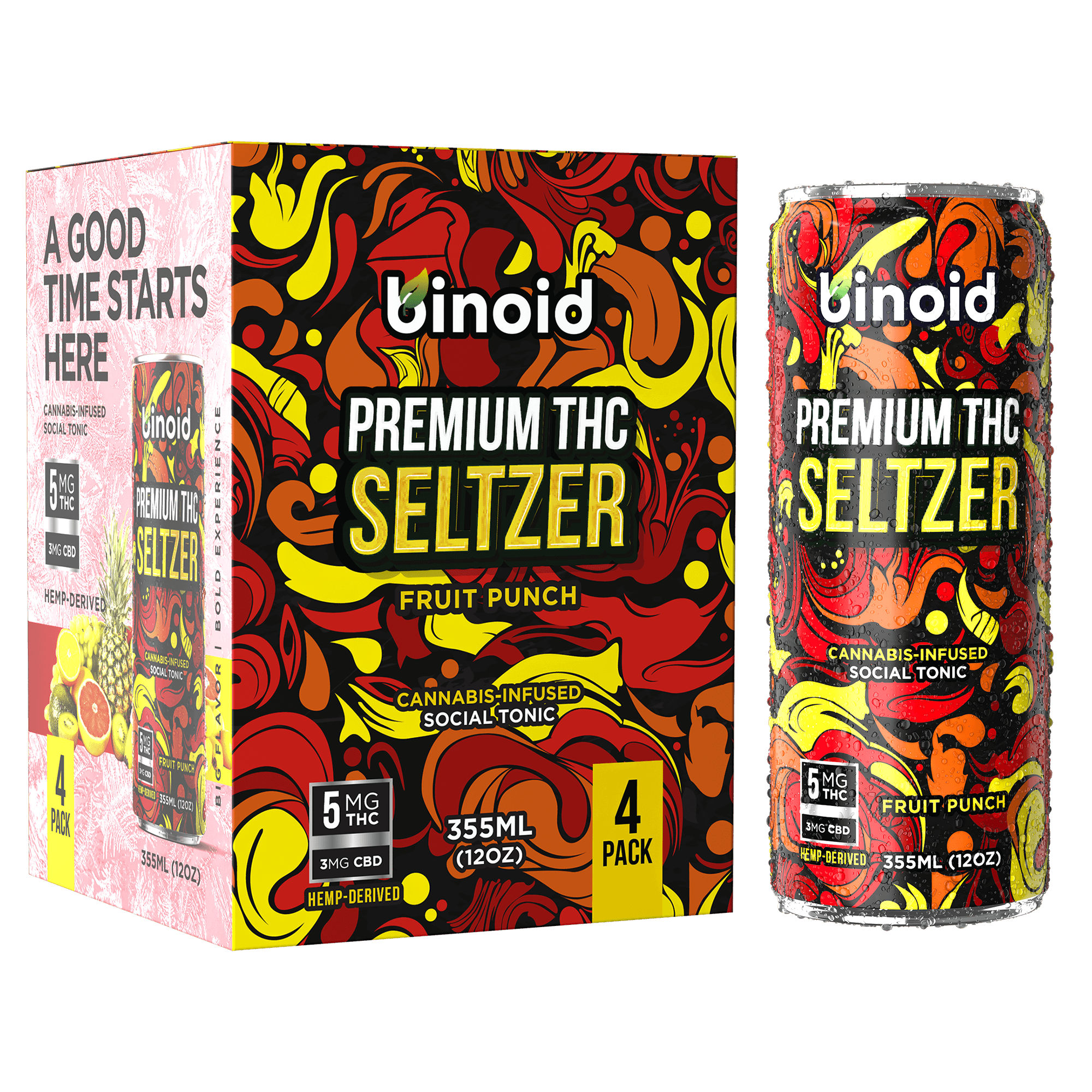 Binoid THC Seltzer – Good Vibes Cannabis Drink (4 Pack)