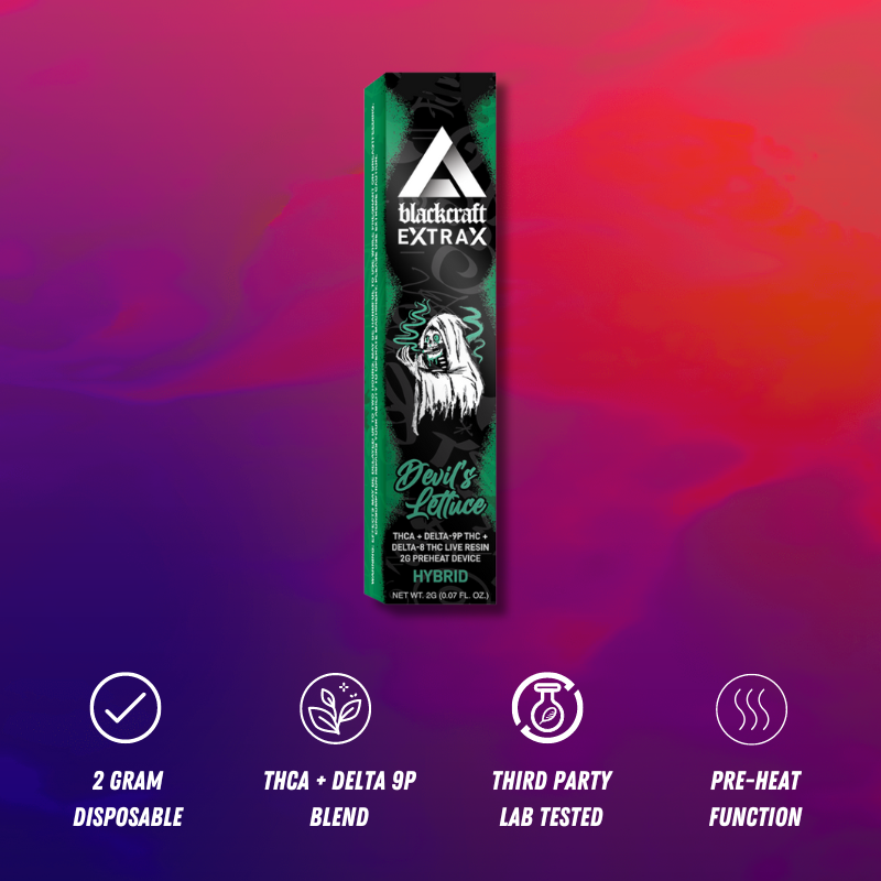 Delta Extrax Devil’s Lettuce | Pre-Heat Disposable 2G | Blackcraft Extrax Best Price