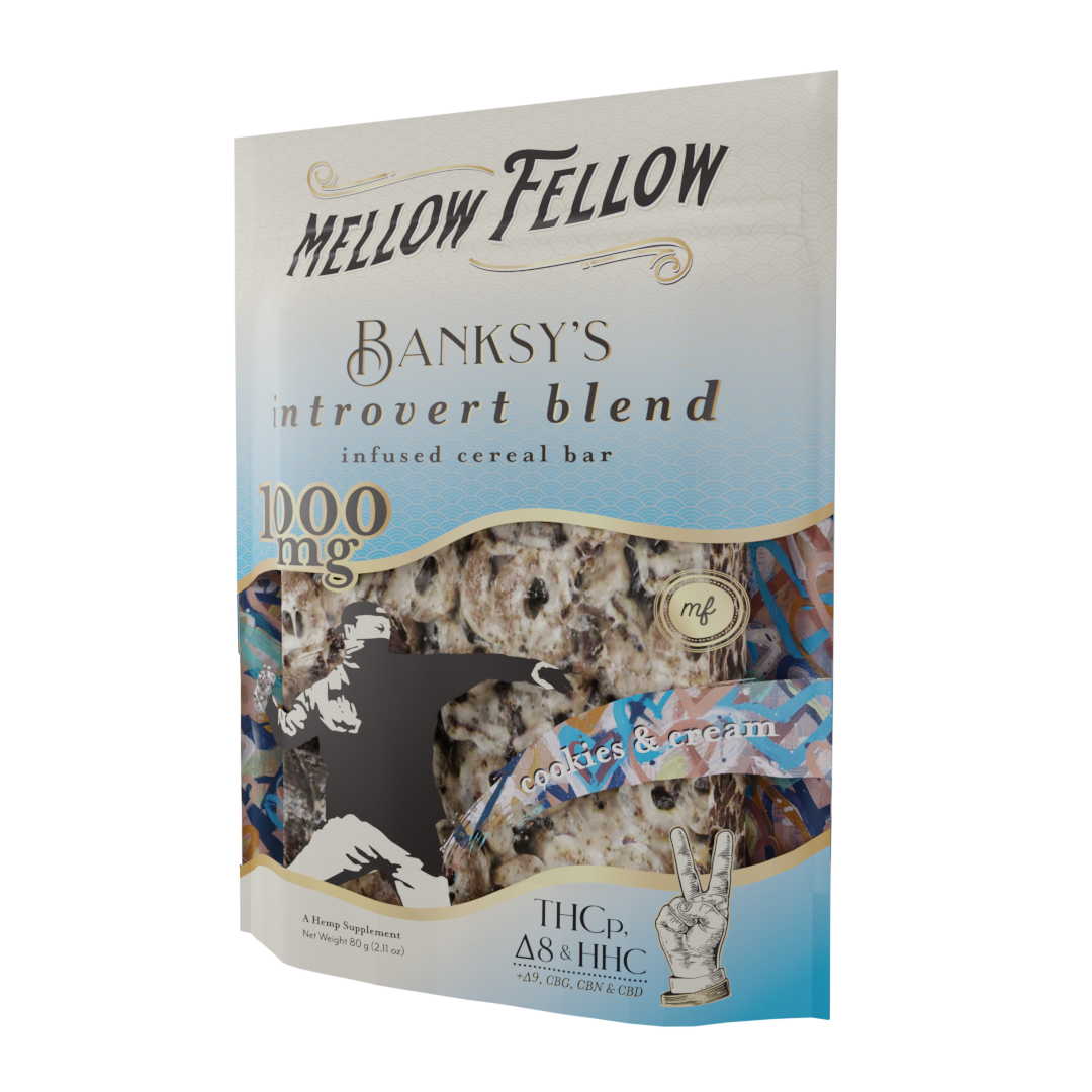 Mellow Fellow Banksy's Introvert Blend - THCp , HHC, Delta 8, CBD, Delta 9, CBG, CBN - Cereal Bar - 1000mg - Cookies N Cream Best Price