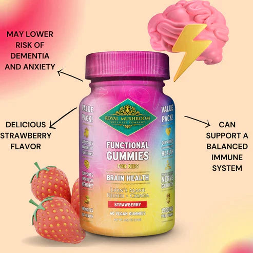 Royal Mushroom Brain Health Mushroom Mix Gummies For Kids Strawberry Flavor Best Price