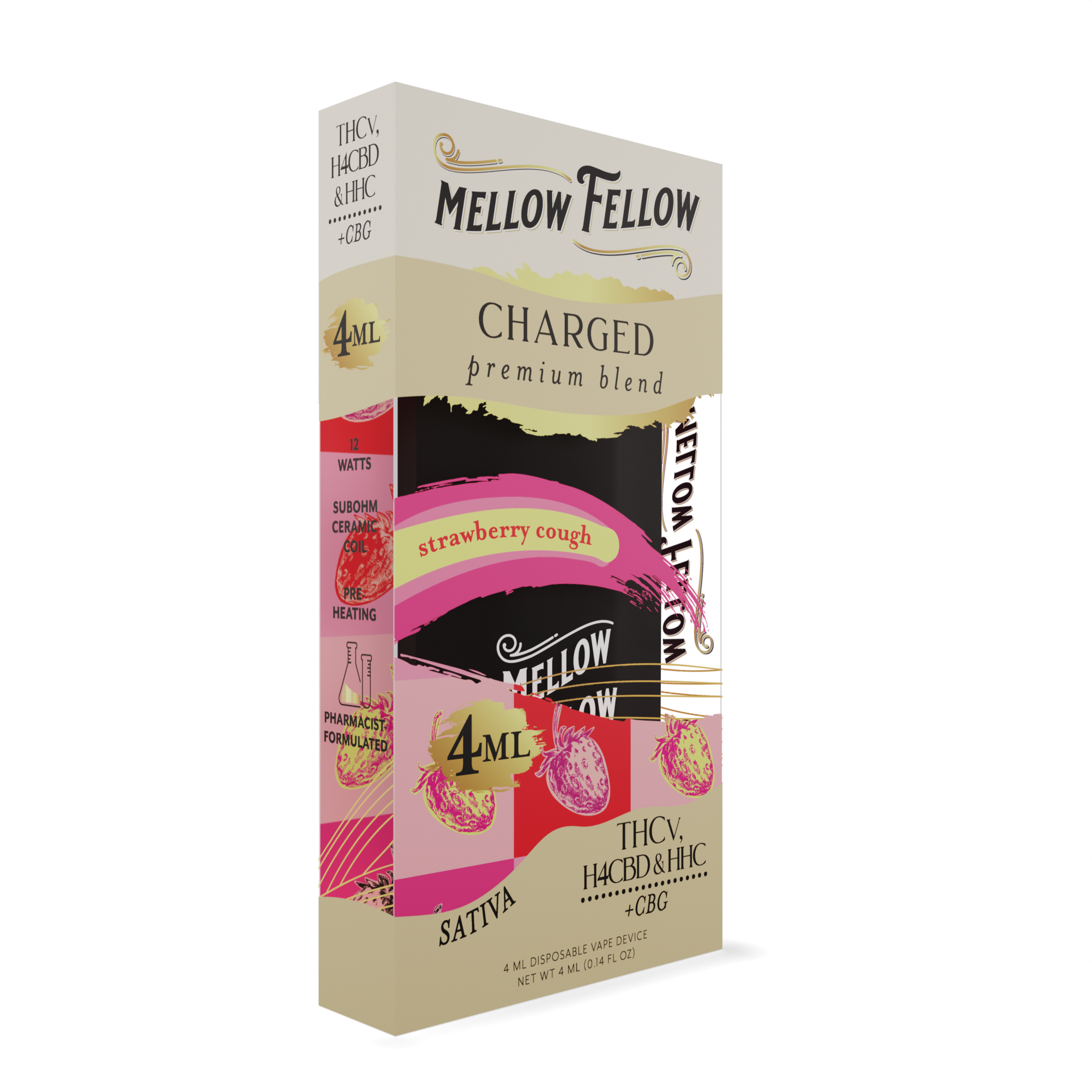 Mellow Fellow Charged Blend 4ML Disposable Vape Strawberry Cough Best Price