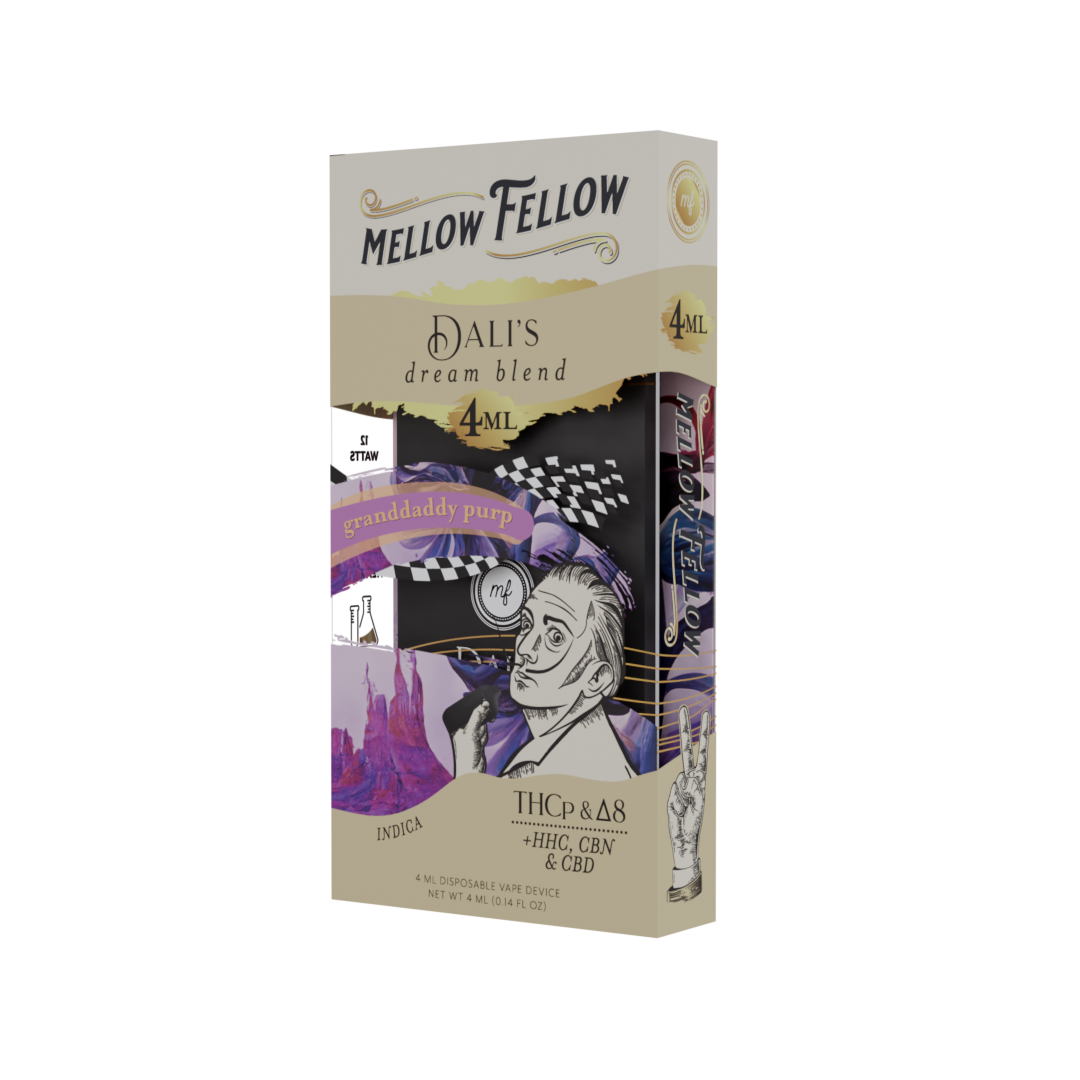 Mellow Fellow Dali's Dream Blend - 4ML Disposable Vape - Granddaddy Purp - D8, HHC, CBN, CBD, THCp Best Price