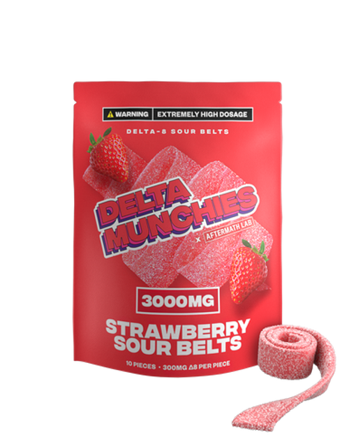 Delta Munchies - Delta 8 Edible - Strawberry Sour Belts - 3000mg Best Price