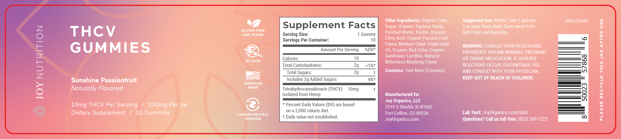 Joy Organics THCV Gummies (Not Intoxicating) Best Price