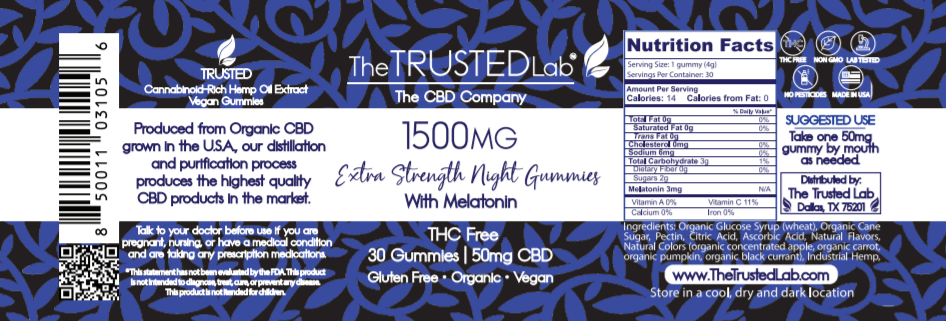 The Trusted Lab Extra Strength Night Time CBD Gummies with Melatonin (1,500mg) Best Price