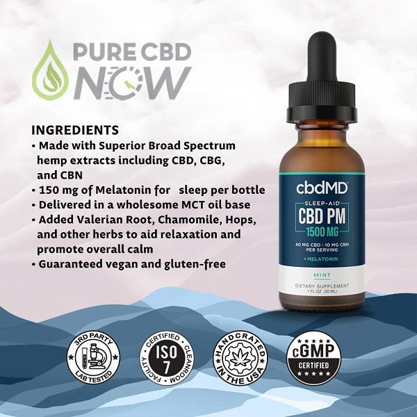 cbdMD CBD Oil PM Tincture Drops 30mL 500mg Best Price