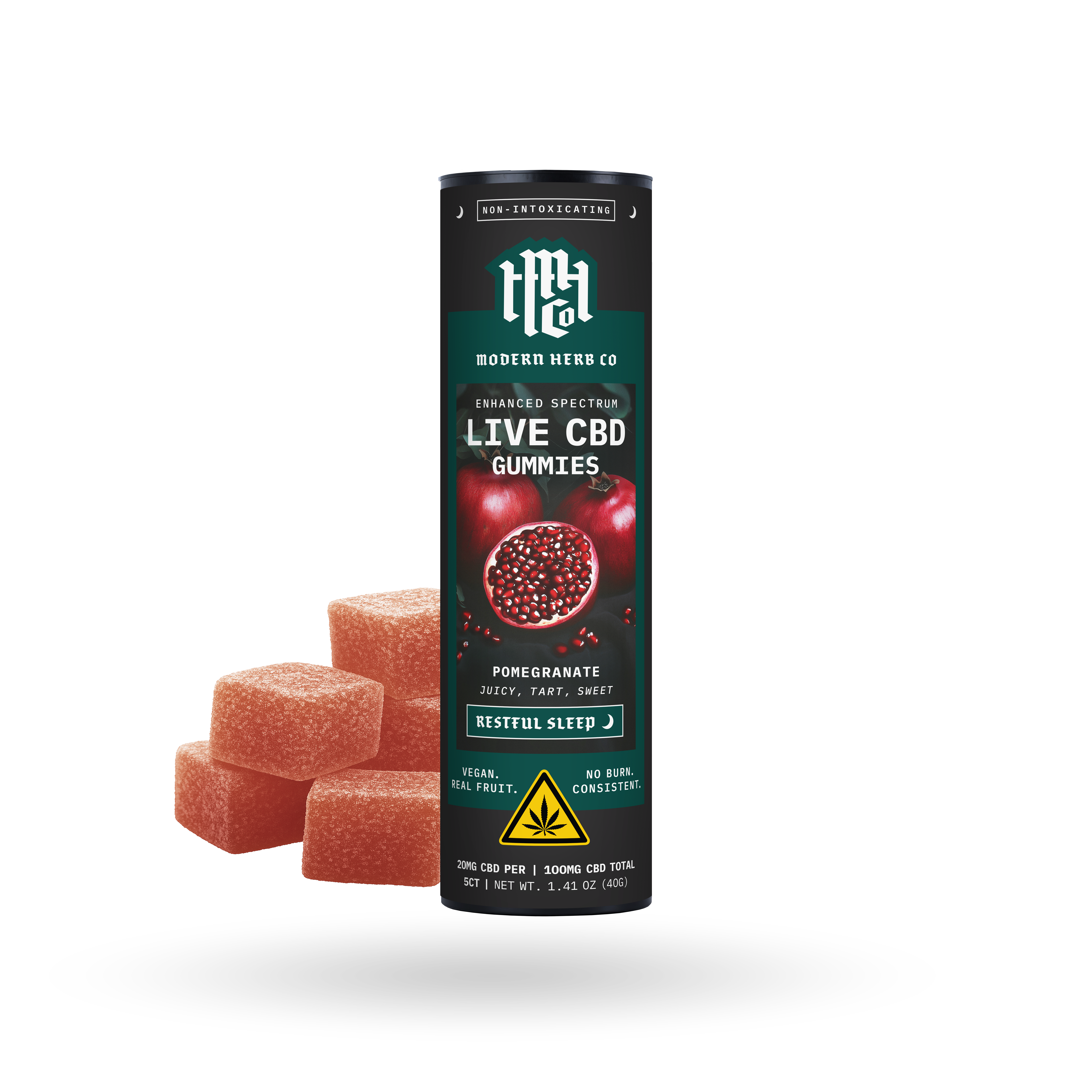 Live CBD Gummies, Enhanced Spectrum, Pomegranate, Indica, 20mg, 5ct
