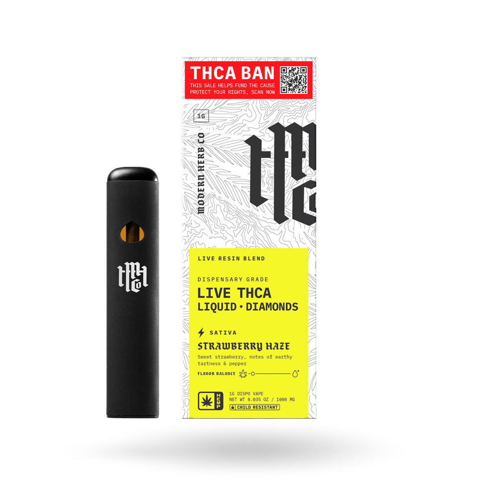 THCa Disposable Live Resin Liquid Diamonds: Strawberry Haze (Sativa) - 1g