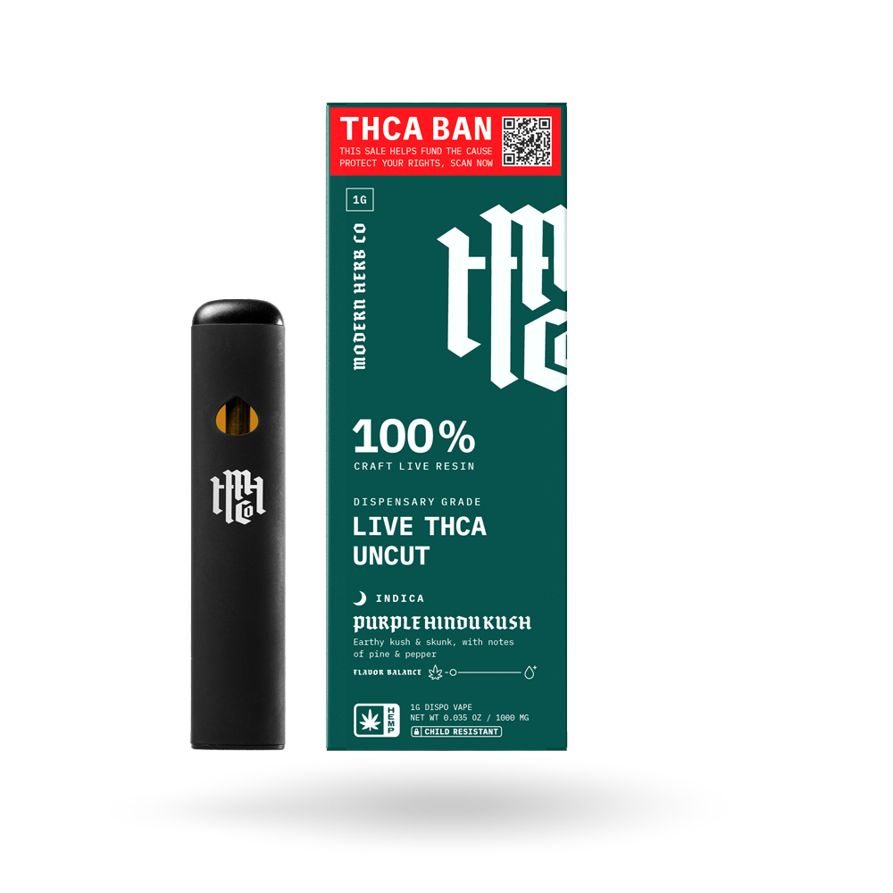 THCa Live Resin Disposable Uncut: Purple Hindu Kush (Indica) - 1g