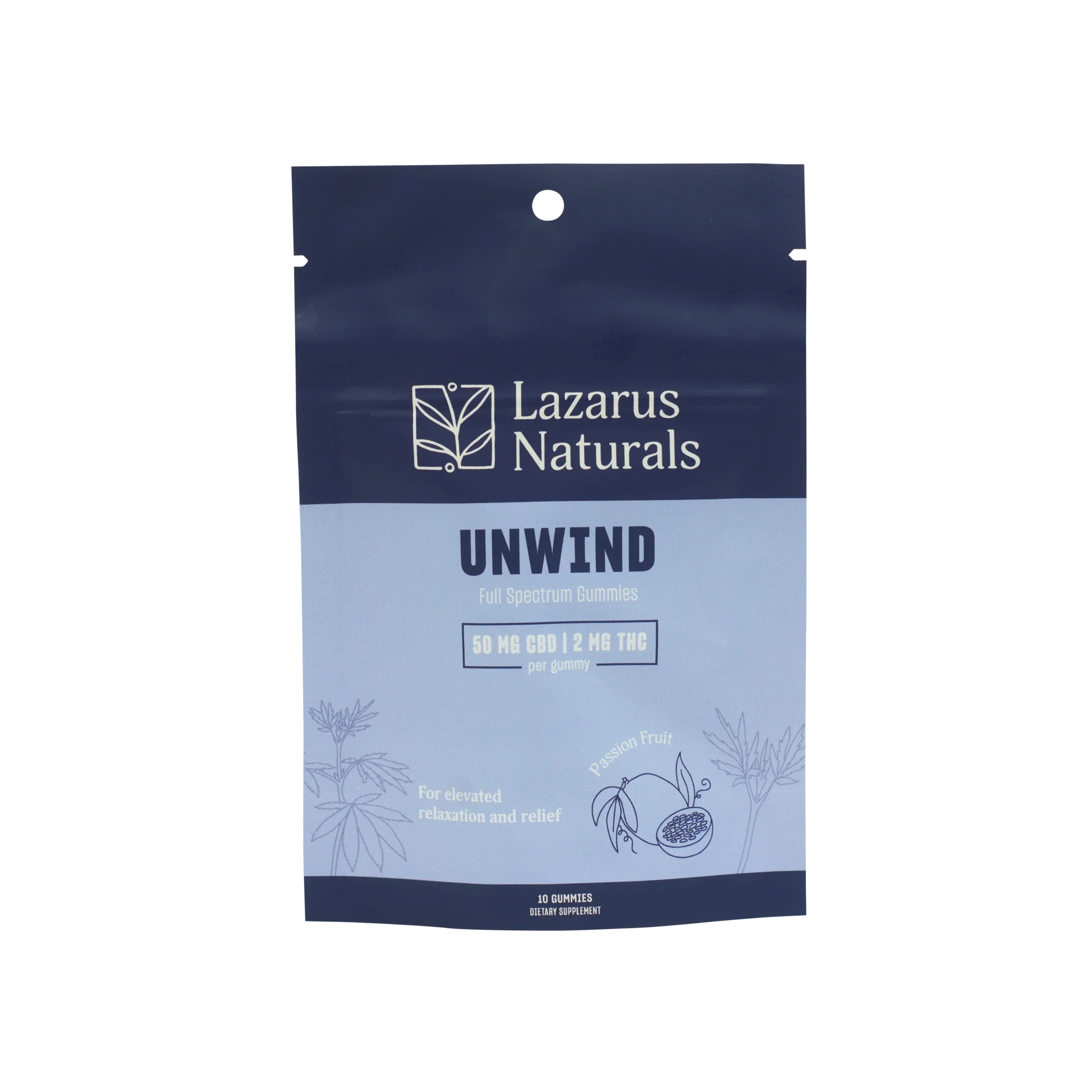 Lazarus Naturals Unwind Full Spectrum CBD + THC Gummies – Passion Fruit – 10ct