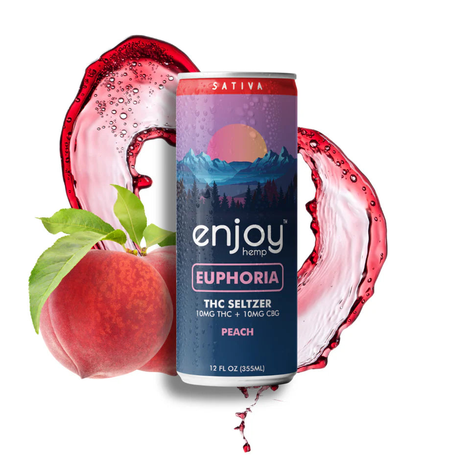 Enjoy Hemp 10mg THC + 10mg CBG Peach Seltzer for Euphoria (Sativa) | Mediumdose Uplifting, Alcohol-Free Drink Best Price