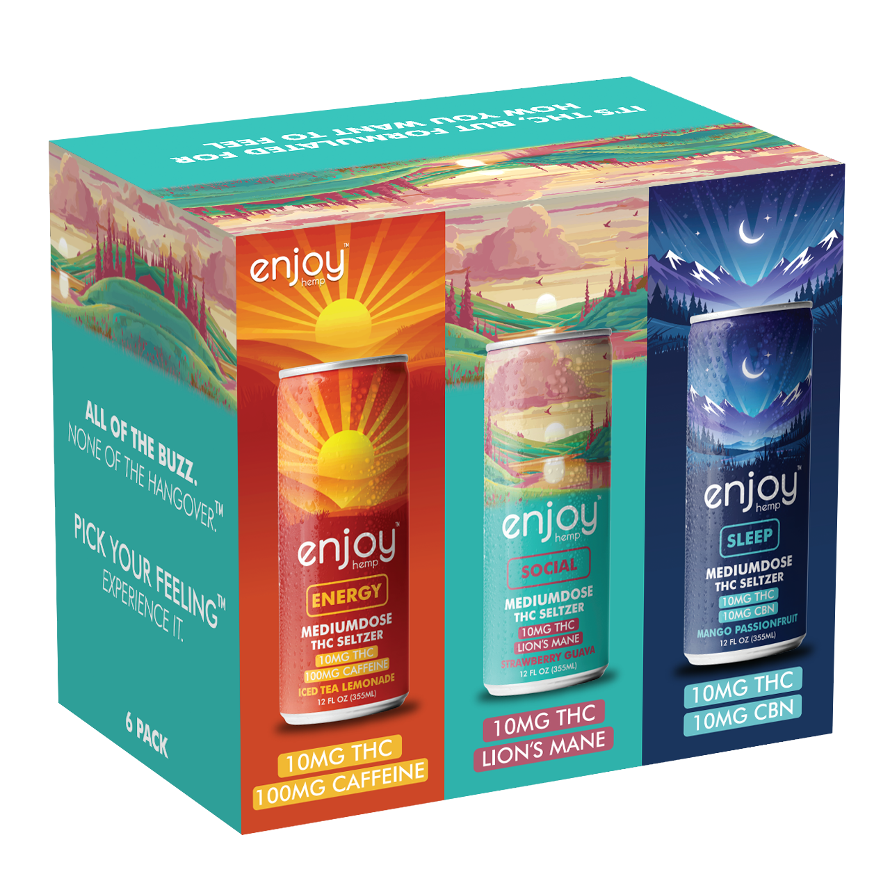 Enjoy Hemp 10mg THC Seltzer Functional Variety Pack | Medium Dose (Energy, Social, Sleep)