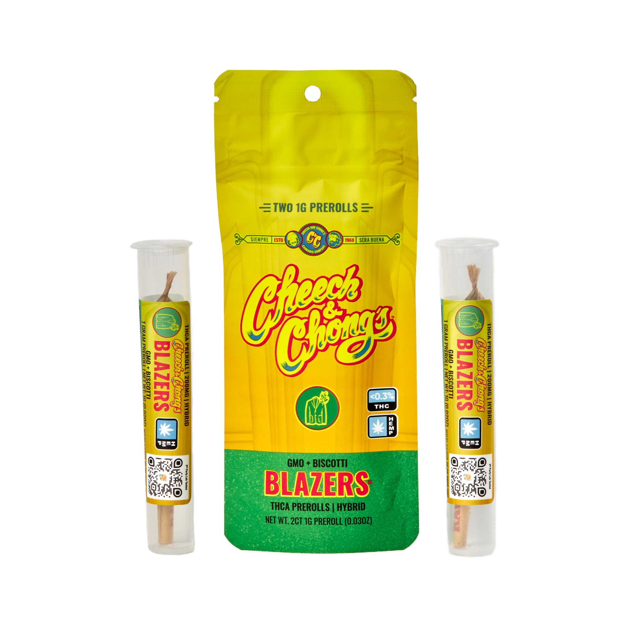 Cheech and Chongs Blazers – GMO+ Biscotti – Preroll — Direct From Cheech & Chong
