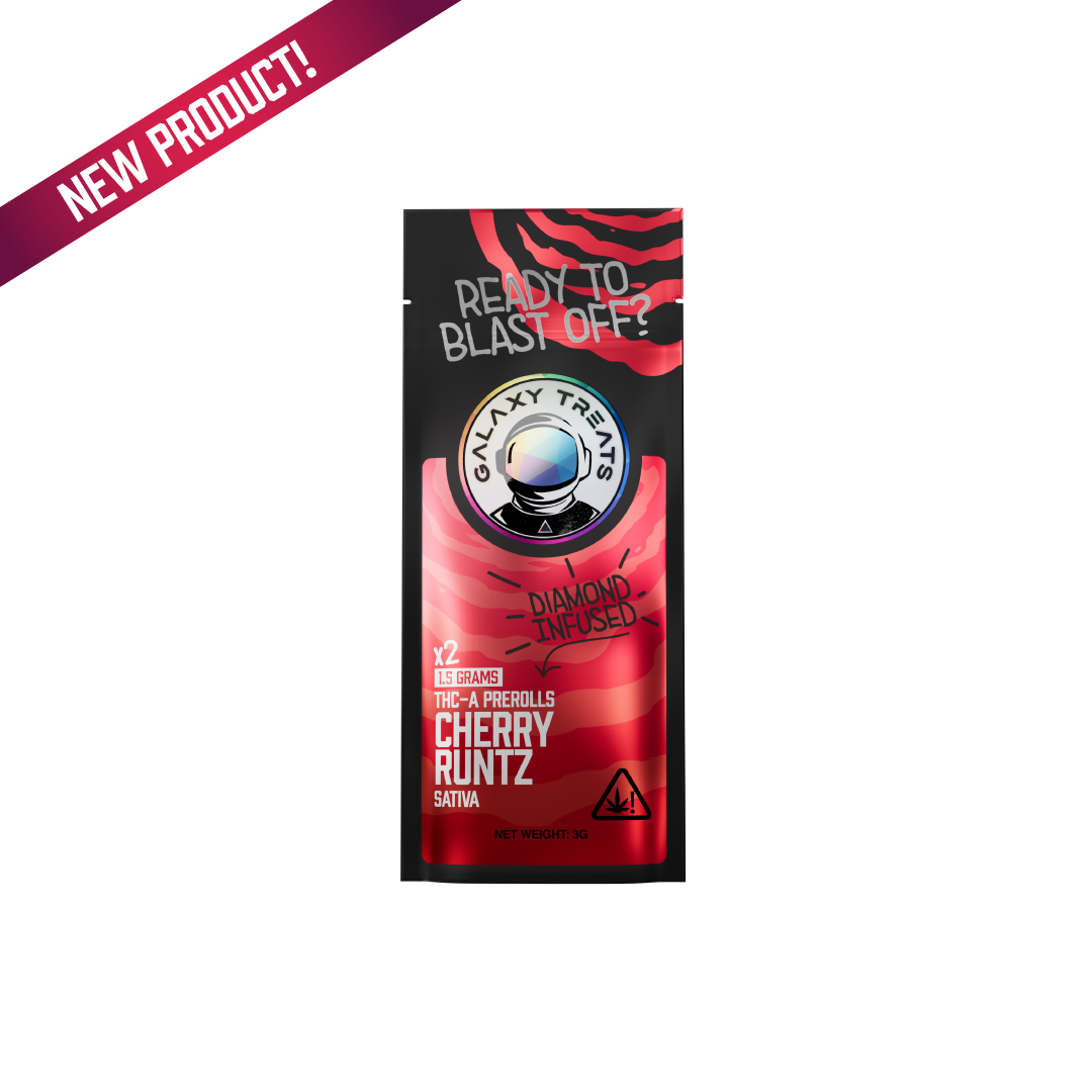 Galaxy Treats Cherry Runtz - Diamond Infused 2ct THCA Prerolls