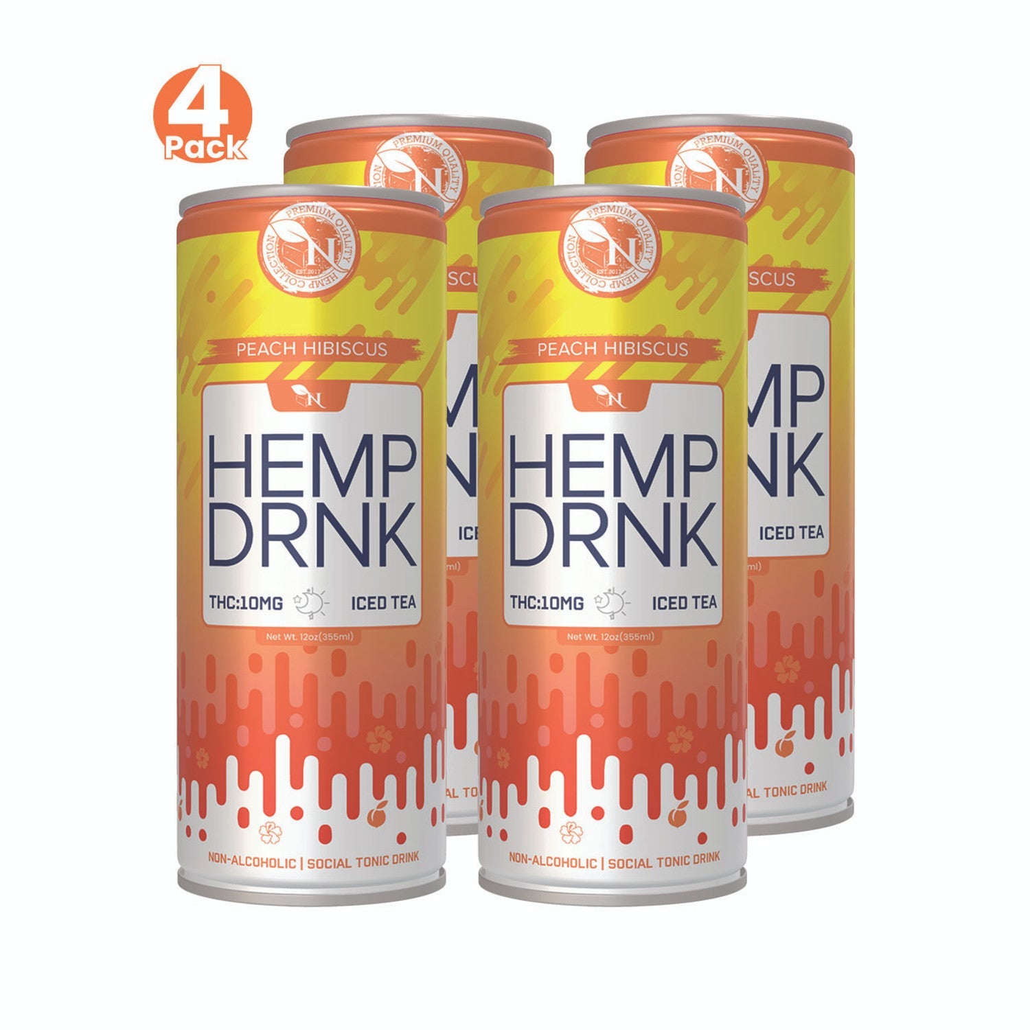 DELTA 9 + CBD BEVERAGE - Peach Hibiscus - 50MG - 4 PACK