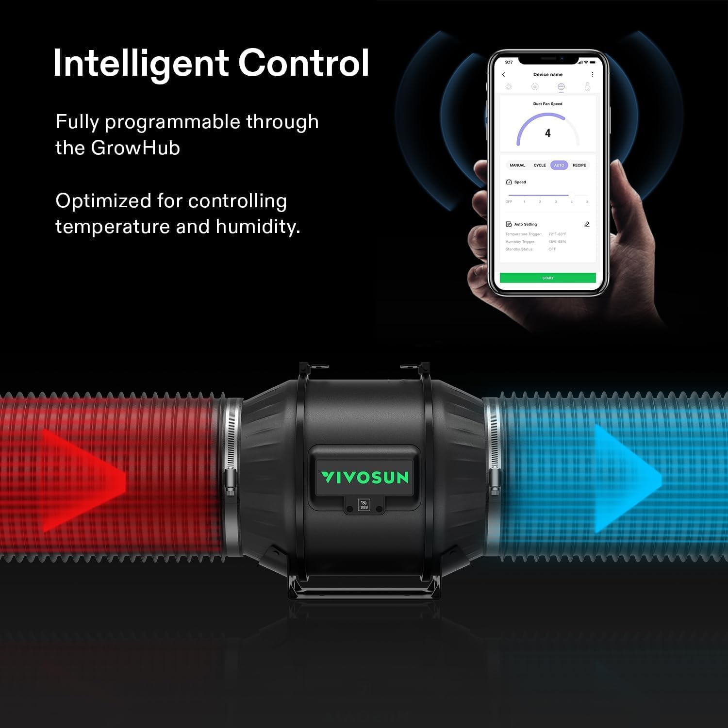 VIVOSUN G8 8" Inline Duct Fan & 3 Cycle Modes E12 Speed Controller, AeroZesh Grow Tent Kit Ventilation Fan with 725 CFM EC Motor, Programmable Exhaust Fan for Heating Cooling Booster, Hydroponics