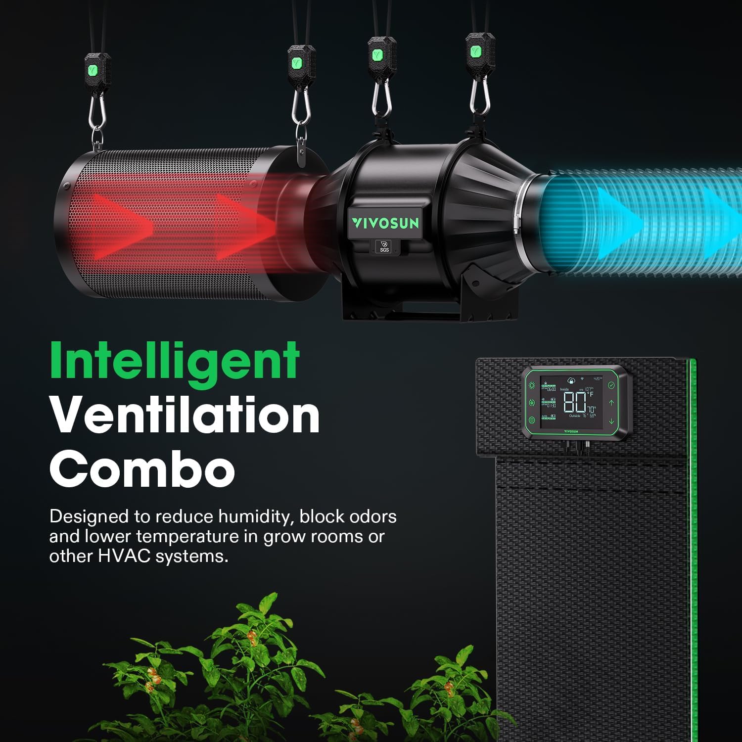 VIVOSUN G8 8" Inline Duct Fan & 3 Cycle Modes E12 Speed Controller, AeroZesh Grow Tent Kit Ventilation Fan with 725 CFM EC Motor, Programmable Exhaust Fan for Heating Cooling Booster, Hydroponics