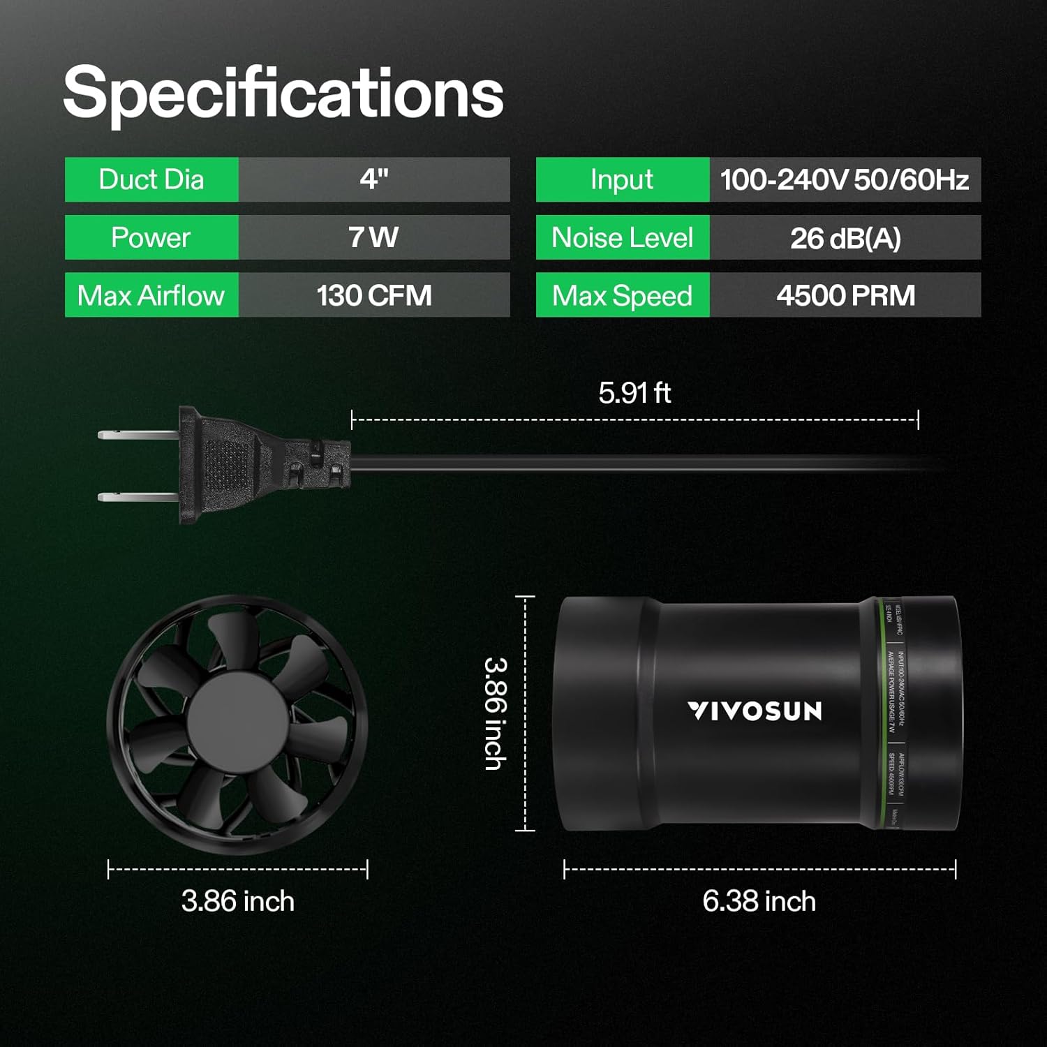 VIVOSUN 4” Inline Booster Duct Fan with Speed Regulator, 130 CFM Quiet Exhaust Fan for HVAC Ventilation in Grow Tents, Basements, Bathrooms, Kitchens, and Attics