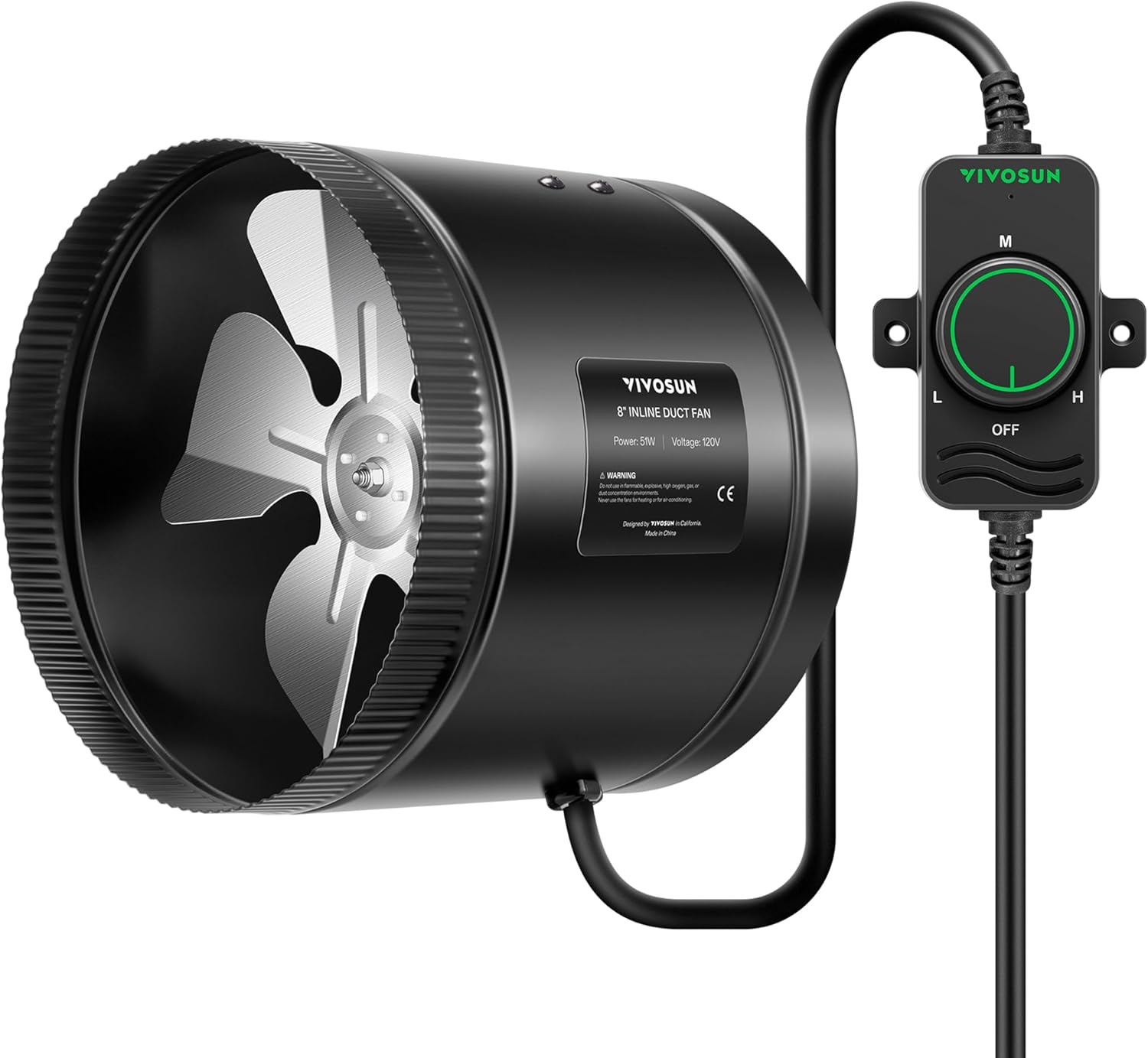 VIVOSUN Inline Booster Duct Fan 4” 100 CFM, HVAC Exhaust Ventilation Fan with Low Noise for Basements, Bathrooms, Kitchens, Attics, Grow Tents, Black