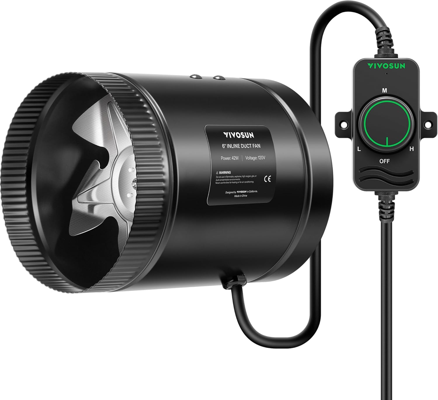 VIVOSUN Inline Booster Duct Fan 8” 430 CFM with Speed Controller, HVAC Exhaust Ventilation Fan with Low Noise for Basements, Bathrooms, Kitchens, Attics, Grow Tents