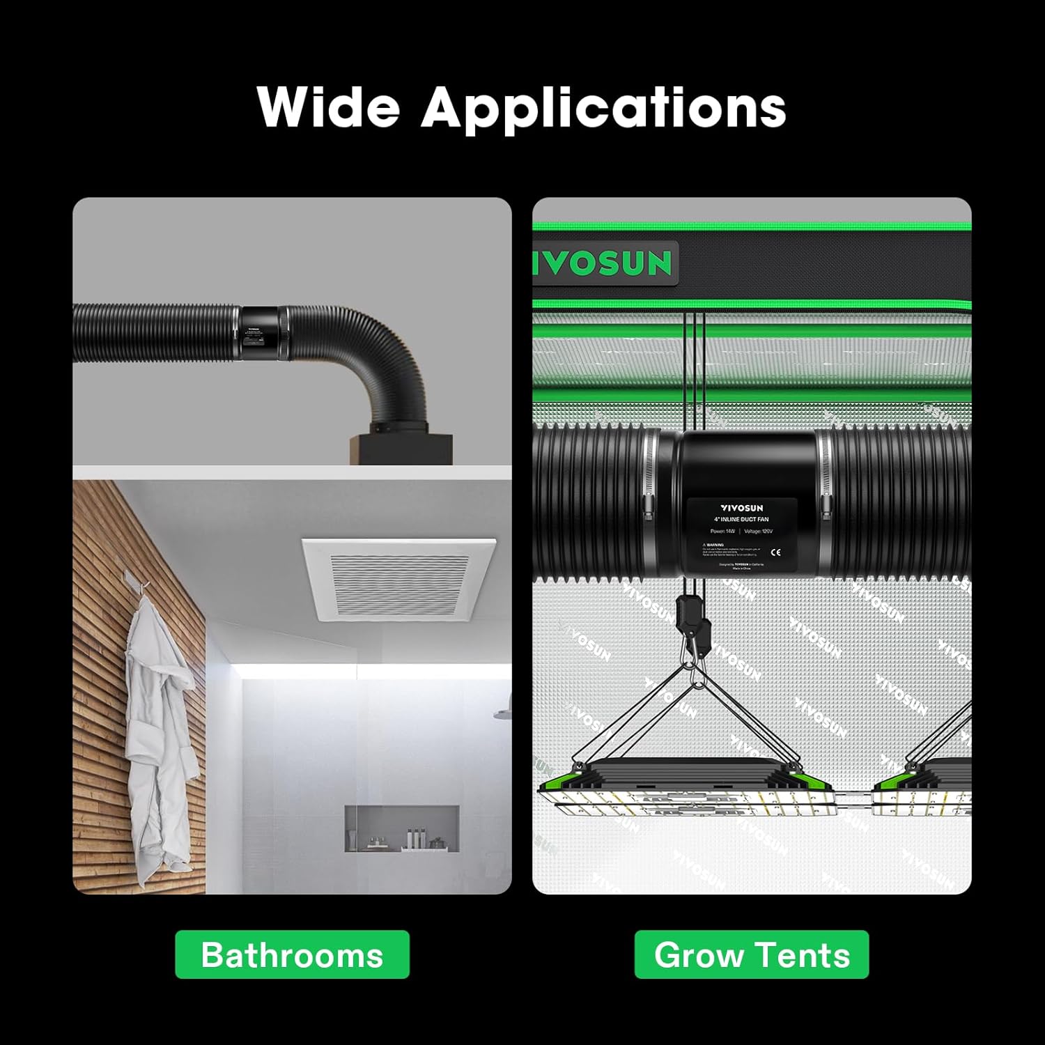 VIVOSUN Inline Booster Duct Fan 8” 430 CFM with Speed Controller, HVAC Exhaust Ventilation Fan with Low Noise for Basements, Bathrooms, Kitchens, Attics, Grow Tents