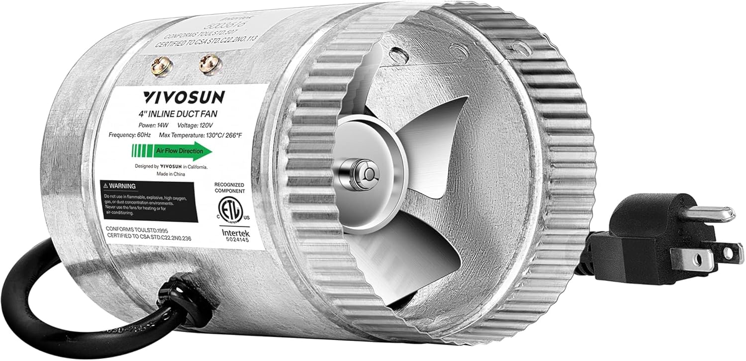 VIVOSUN 8 Inch Inline Duct Fan 420 CFM, HVAC Exhaust Ventilation Fan with Low Noise for Basements, Bathrooms, Kitchens and Attics, Silver