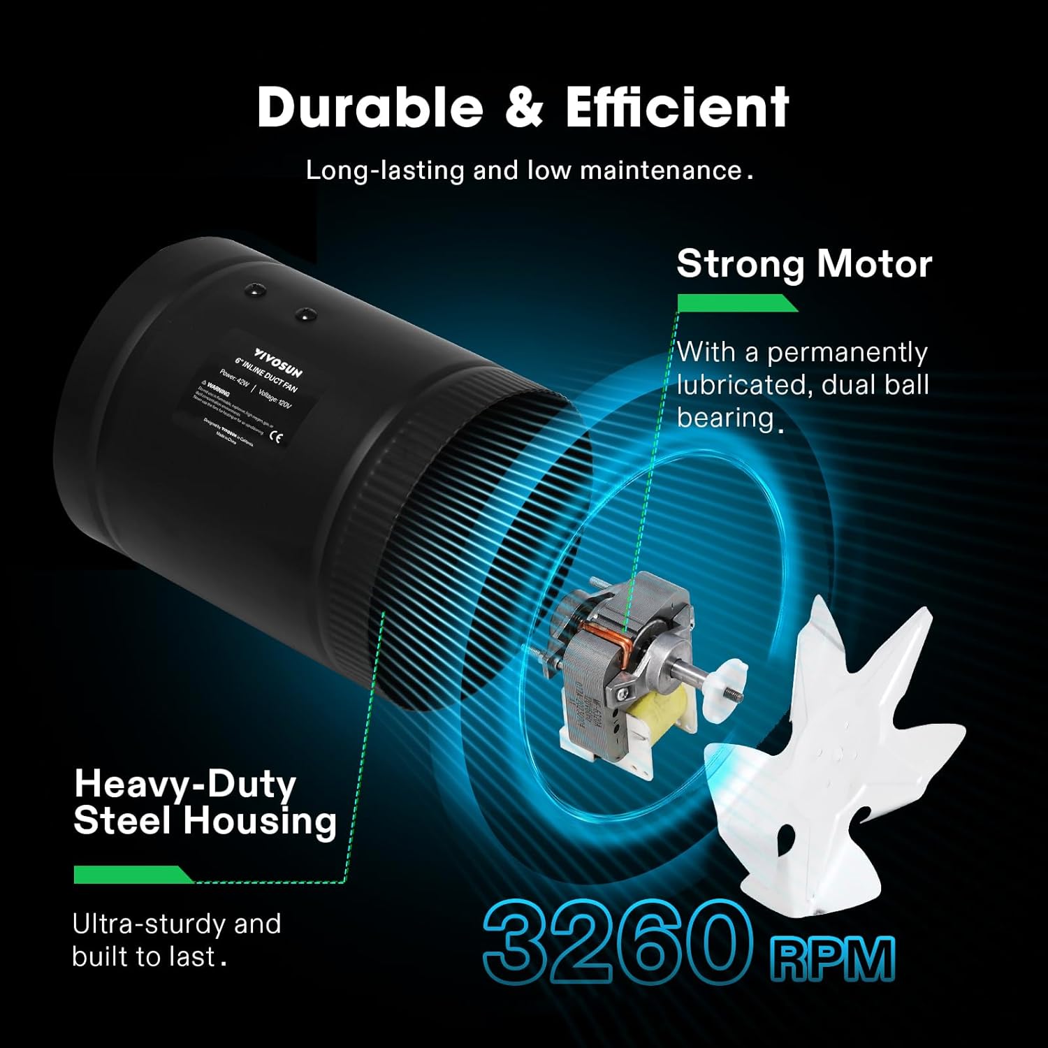 VIVOSUN Inline Booster Duct Fan 4” 100 CFM, HVAC Exhaust Ventilation Fan with Low Noise for Basements, Bathrooms, Kitchens, Attics, Grow Tents, Black