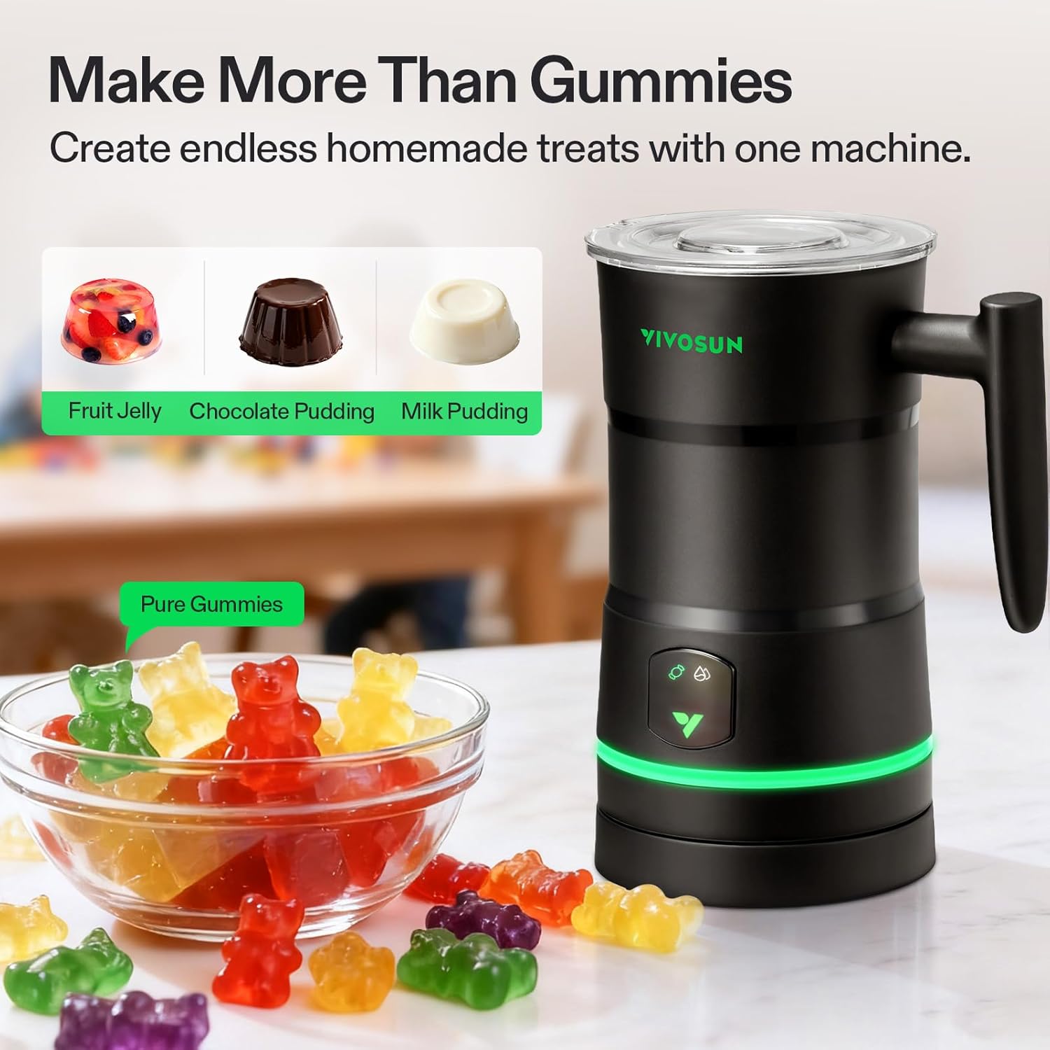 VIVOSUN Gummy Maker Machine, Hands-Free Candy Maker, Oil Infused Edible Mixer with Dual Rotor, Food-Grade Stainless Steel Pot and Silicone Molds, for Gummies Bear, DIY Candies, Party Treats
