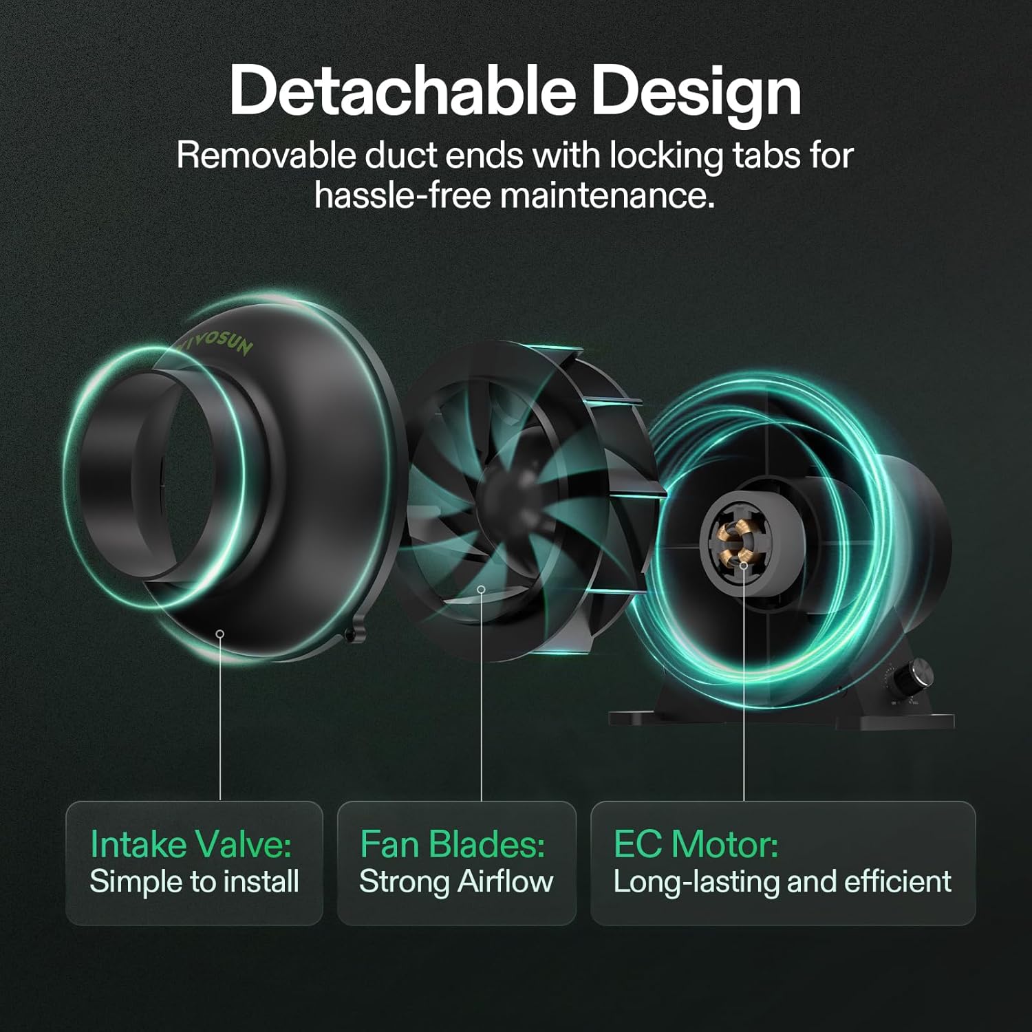 VIVOSUN M4 4-Inch Inline Duct Fan, 195 CFM Ventilation Fan with EC Motor, Adjustable Speed, Energy-efficient Vent Blower for HVAC, Grow Tent, Hydroponics