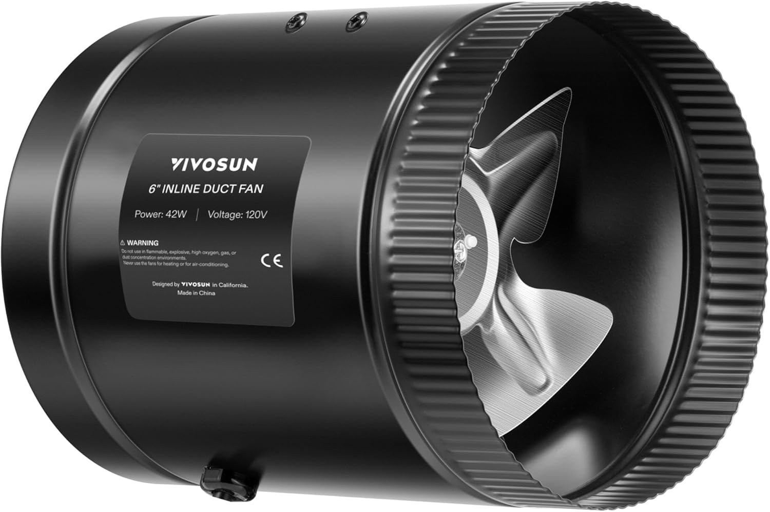 VIVOSUN Inline Booster Duct Fan 4” 100 CFM, HVAC Exhaust Ventilation Fan with Low Noise for Basements, Bathrooms, Kitchens, Attics, Grow Tents, Black