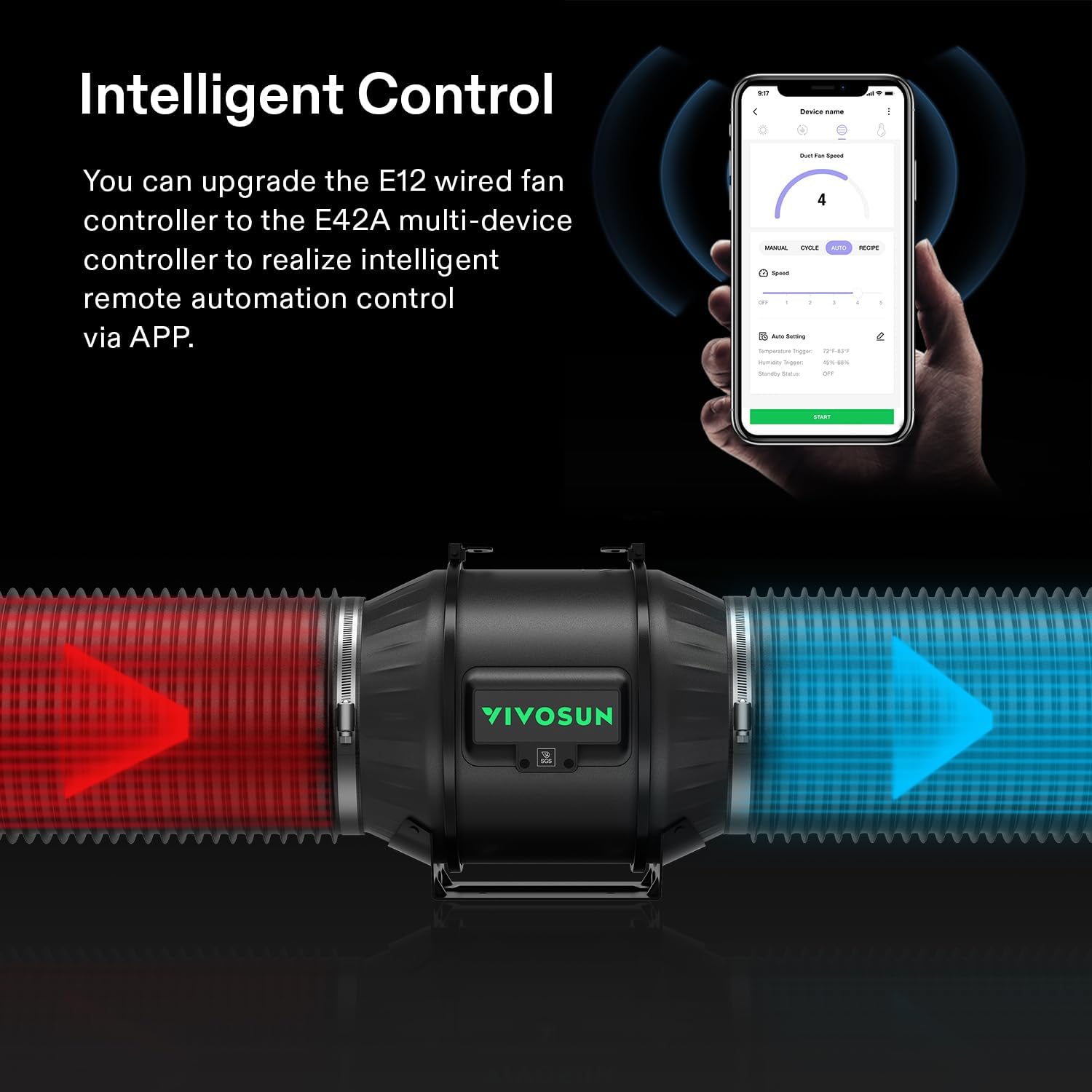 VIVOSUN G8 8" Inline Duct Fan & 3 Cycle Modes E12 Speed Controller, AeroZesh Grow Tent Kit Ventilation Fan with 725 CFM EC Motor, Programmable Exhaust Fan for Heating Cooling Booster, Hydroponics