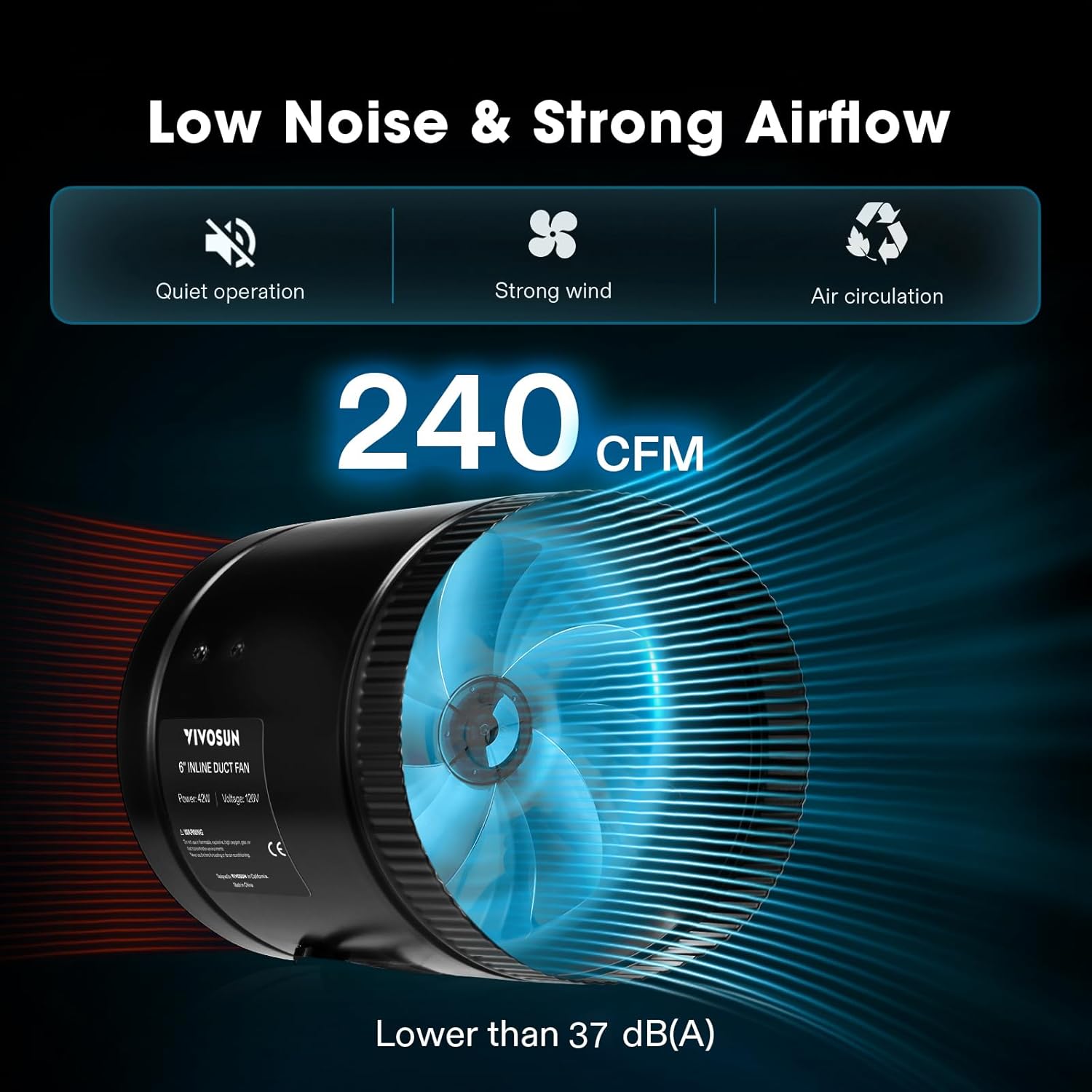 VIVOSUN Inline Booster Duct Fan 8” 430 CFM with Speed Controller, HVAC Exhaust Ventilation Fan with Low Noise for Basements, Bathrooms, Kitchens, Attics, Grow Tents