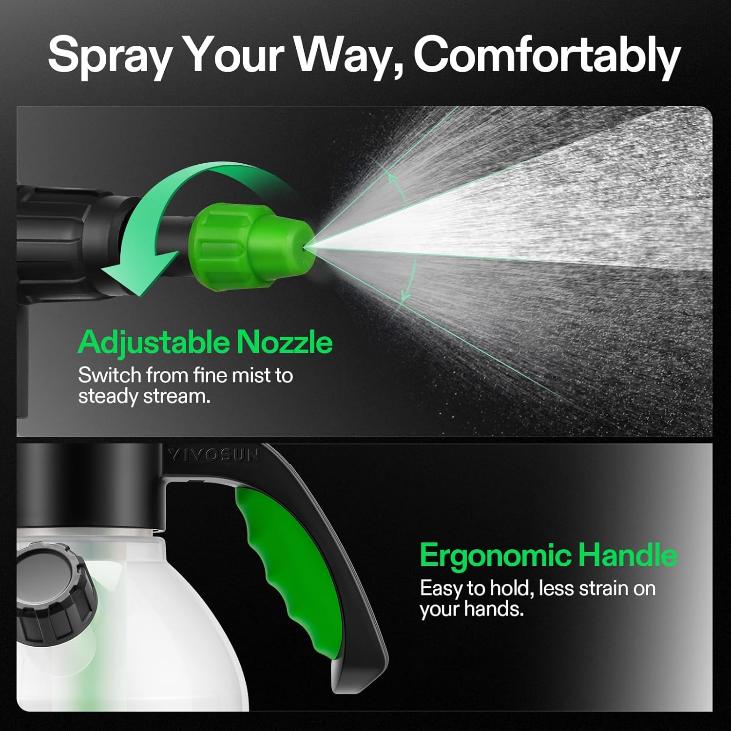 VIVOSUN 70oz Pump Sprayer, Portable Water Spray Bottle for Spraying Plants, Flowers, Weeds and Cleaning, Hand Pump with Side Filling Port, Measuring Cup, Adjustable Nozzles