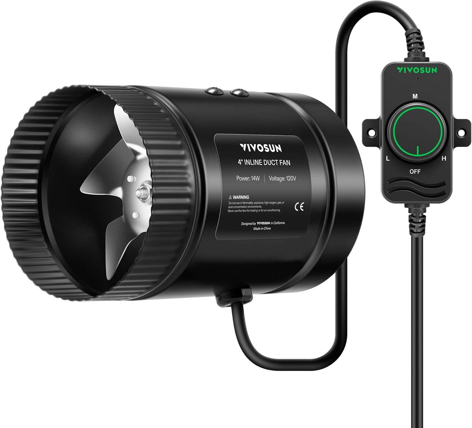 VIVOSUN Inline Booster Duct Fan 8” 430 CFM with Speed Controller, HVAC Exhaust Ventilation Fan with Low Noise for Basements, Bathrooms, Kitchens, Attics, Grow Tents