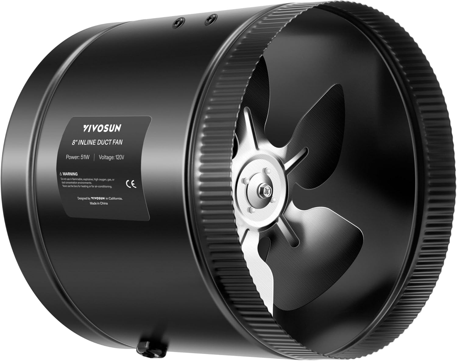 VIVOSUN Inline Booster Duct Fan 8” 430 CFM with Speed Controller, HVAC Exhaust Ventilation Fan with Low Noise for Basements, Bathrooms, Kitchens, Attics, Grow Tents