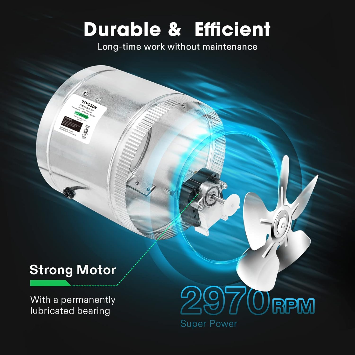 VIVOSUN 6” Inline Booster Duct Fan, 345 CFM Quiet Exhaust Fan for HVAC Ventilation in Grow Tents, Basements, Bathrooms, Kitchens, and Attics