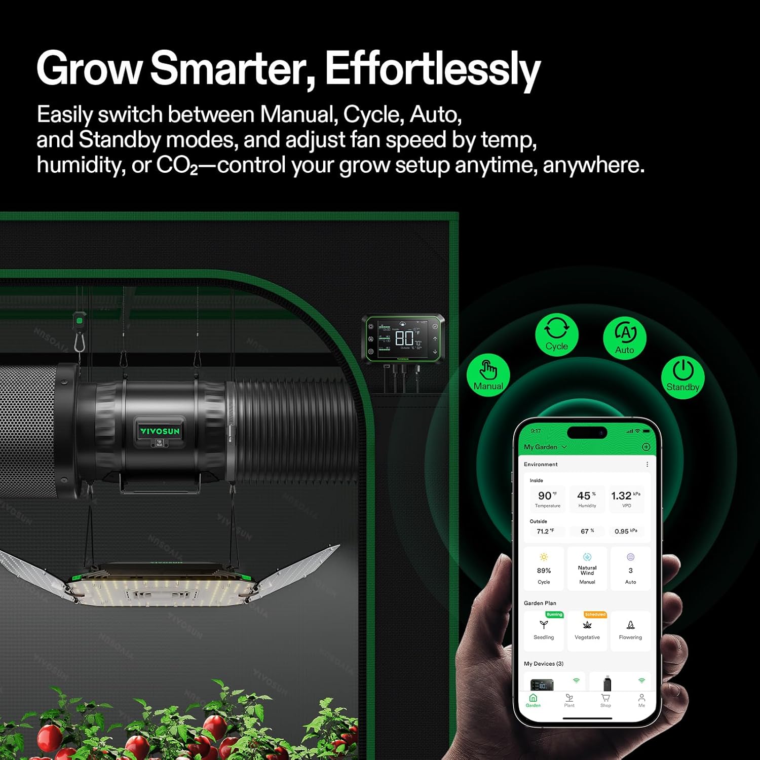 VIVOSUN G8 8" Inline Duct Fan & 3 Cycle Modes E12 Speed Controller, AeroZesh Grow Tent Kit Ventilation Fan with 725 CFM EC Motor, Programmable Exhaust Fan for Heating Cooling Booster, Hydroponics