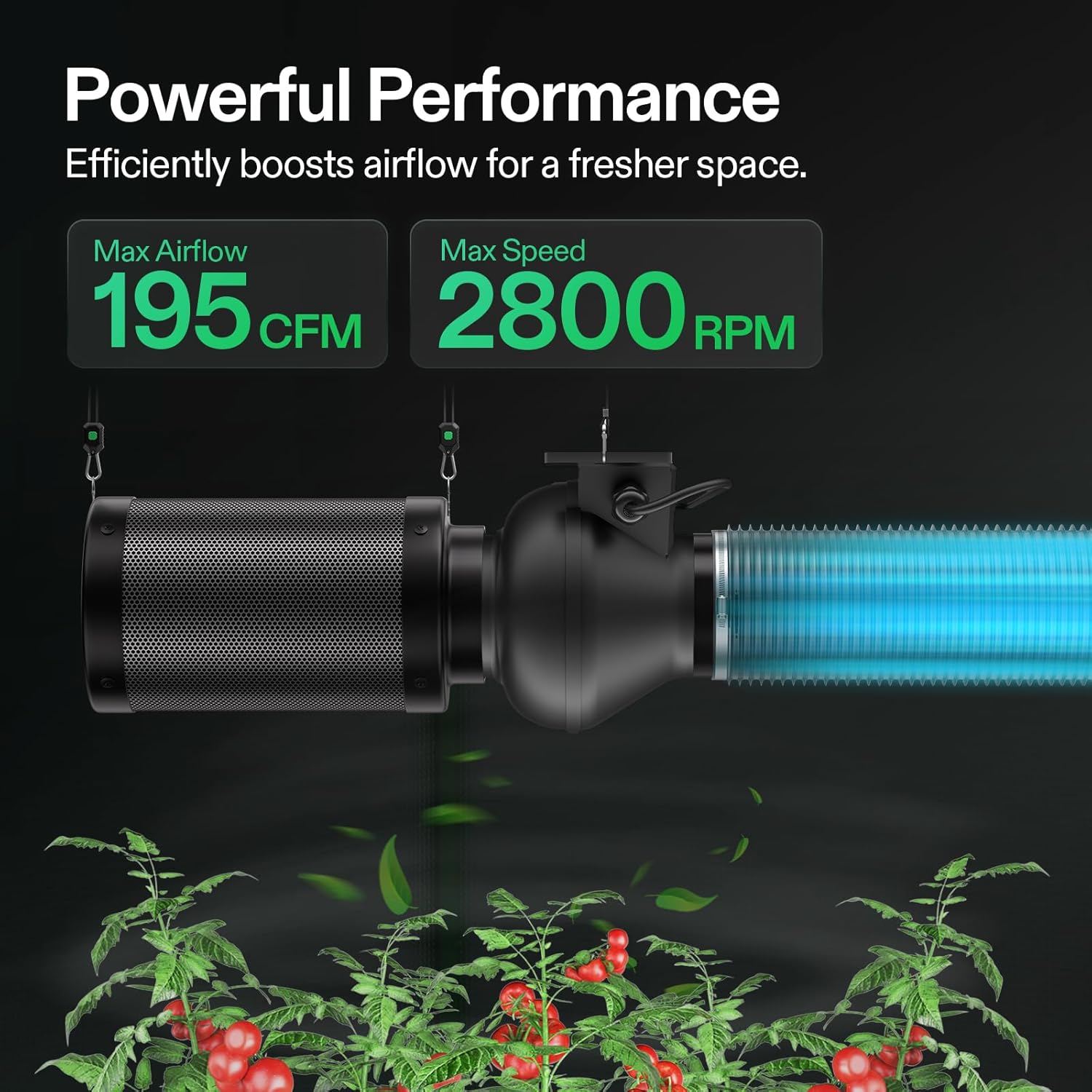 VIVOSUN M4 4-Inch Inline Duct Fan, 195 CFM Ventilation Fan with EC Motor, Adjustable Speed, Energy-efficient Vent Blower for HVAC, Grow Tent, Hydroponics