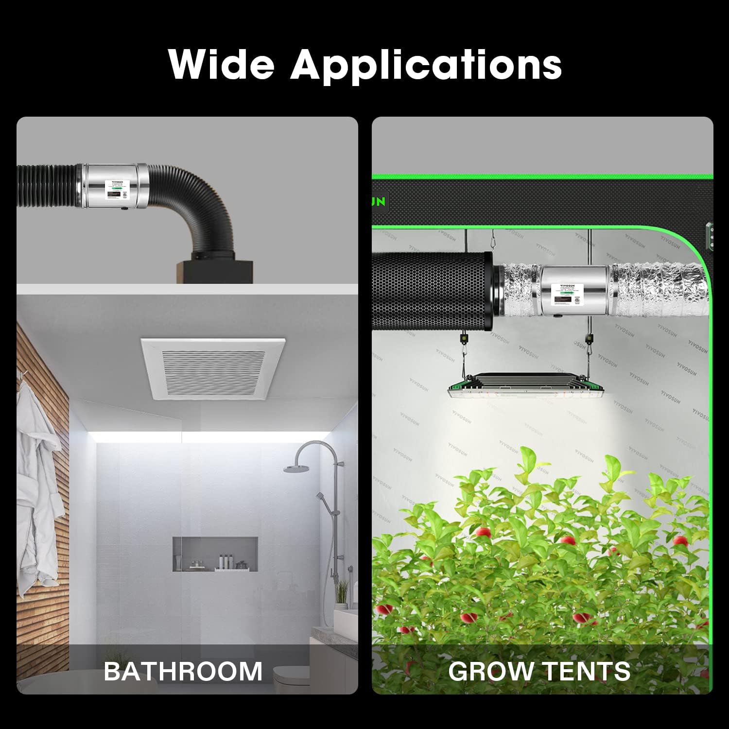 VIVOSUN 6” Inline Booster Duct Fan with Speed Regulator, 345 CFM Quiet Exhaust Fan for HVAC Ventilation in Grow Tents, Basements, Bathrooms, Kitchens, and Attics