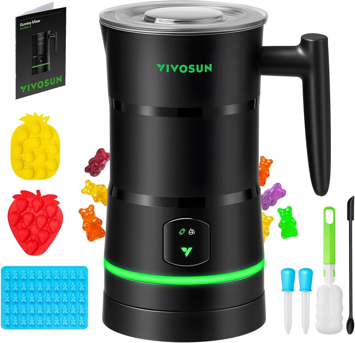 VIVOSUN Gummy Maker Machine, Hands-Free Candy Maker, Oil Infused Edible Mixer with Dual Rotor, Food-Grade Stainless Steel Pot and Silicone Molds, for Gummies Bear, DIY Candies, Party Treats