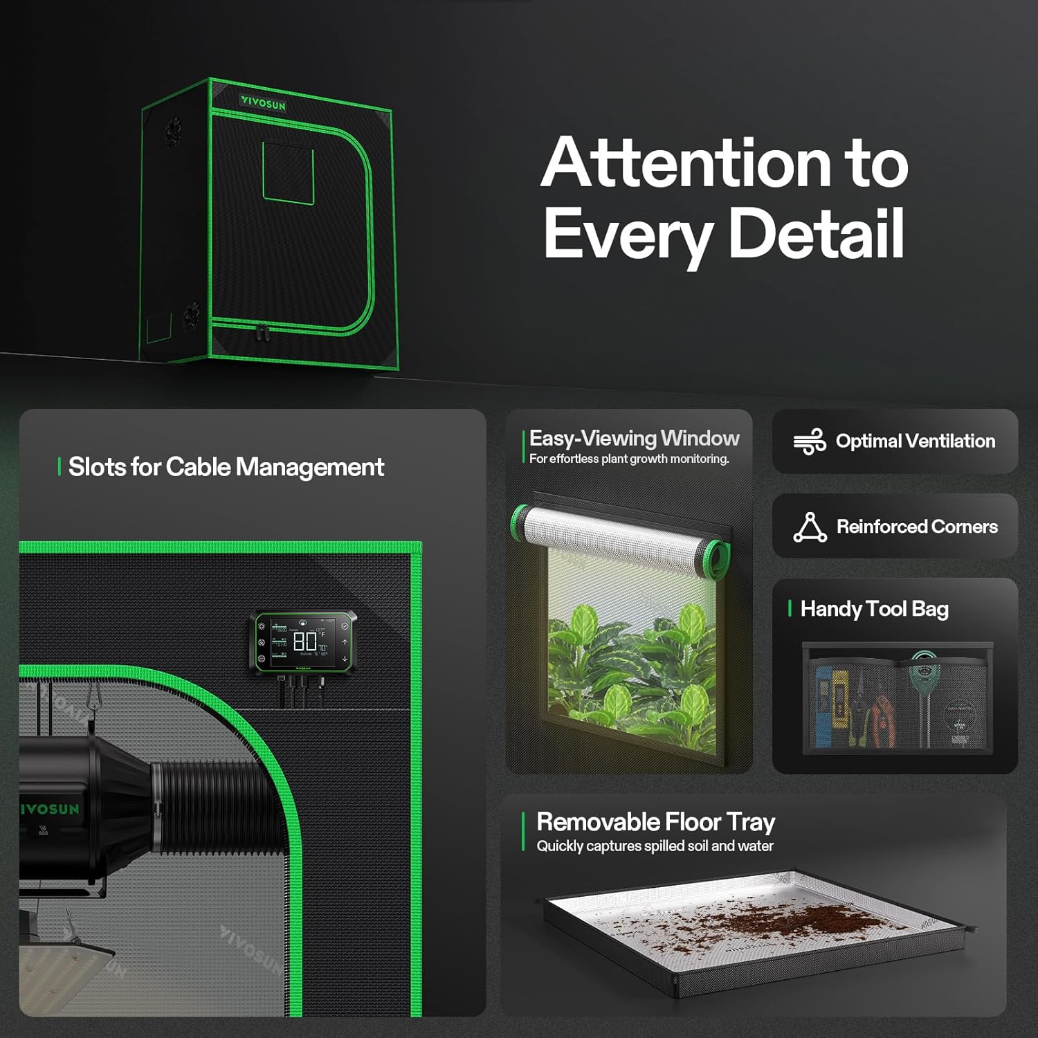 VIVOSUN S3018 30"x18"x36" Grow Tent, High Reflective Mylar with Observation Window and Floor Tray for Hydroponics Indoor Plant for VS1000