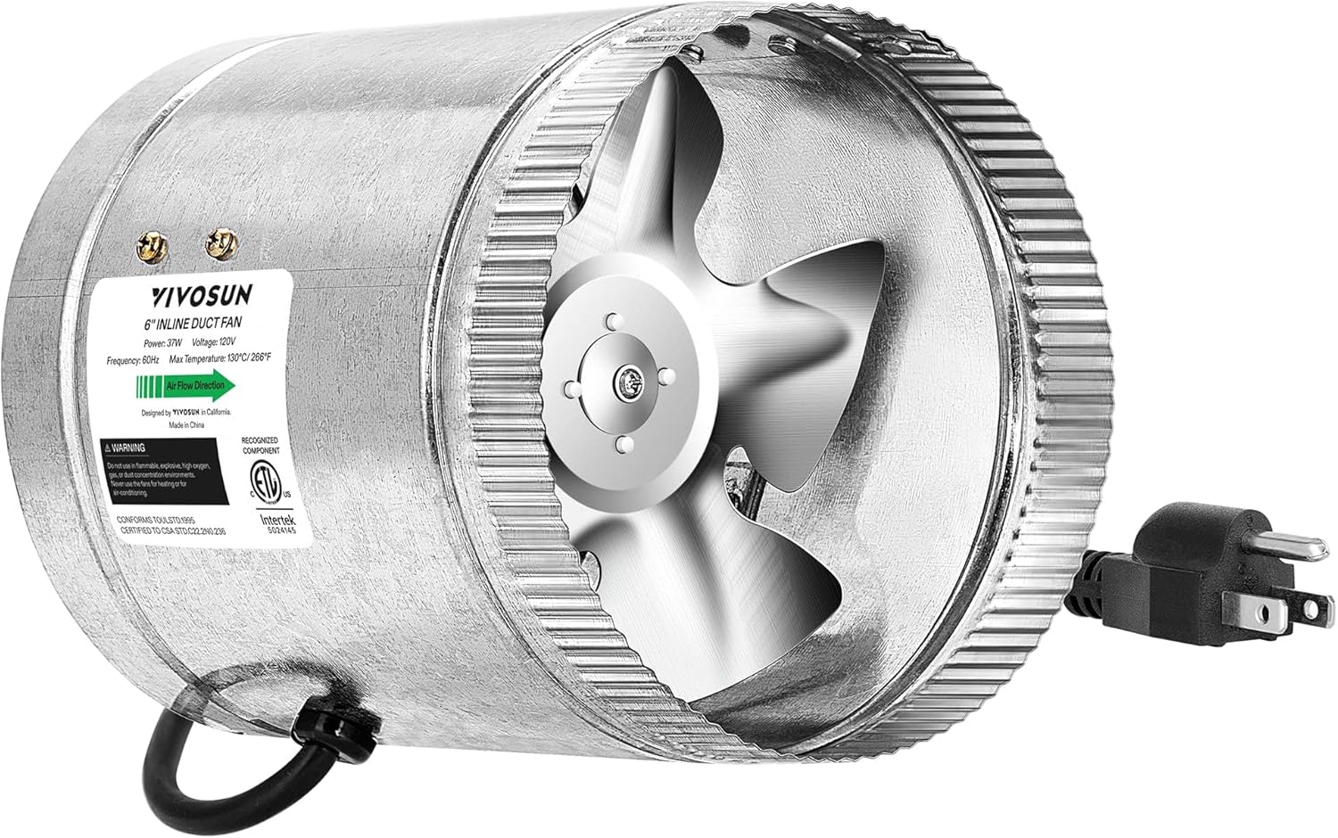 VIVOSUN 8 Inch Inline Duct Fan 420 CFM, HVAC Exhaust Ventilation Fan with Low Noise for Basements, Bathrooms, Kitchens and Attics, Silver
