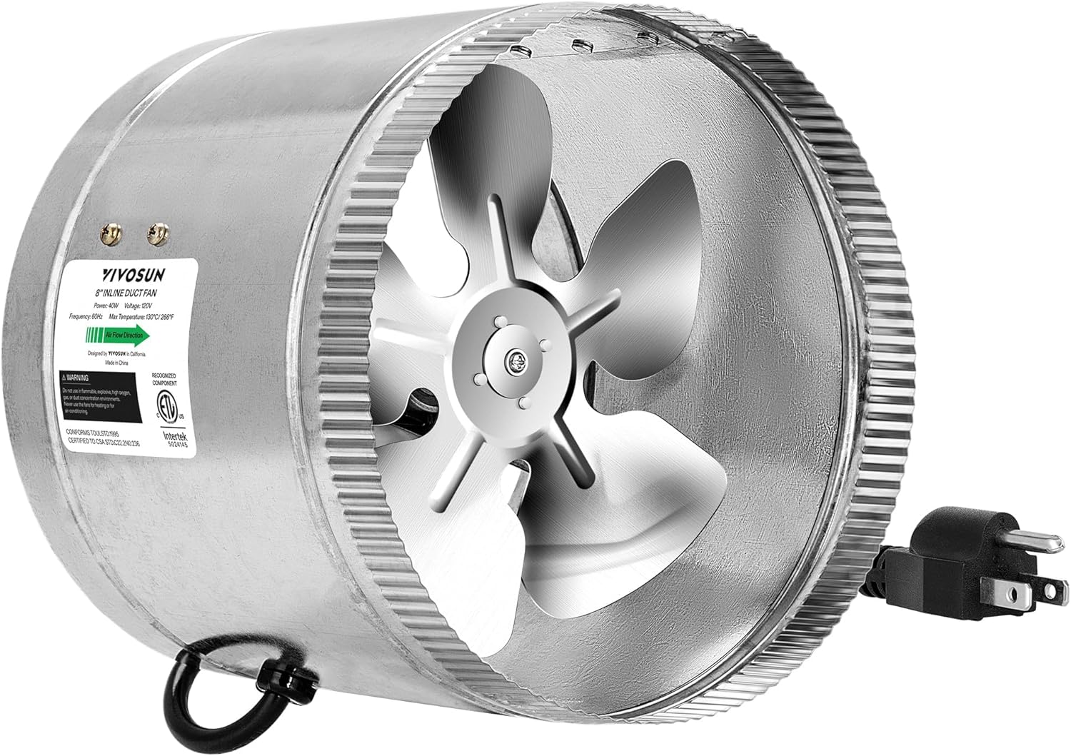 VIVOSUN 6” Inline Booster Duct Fan, 345 CFM Quiet Exhaust Fan for HVAC Ventilation in Grow Tents, Basements, Bathrooms, Kitchens, and Attics