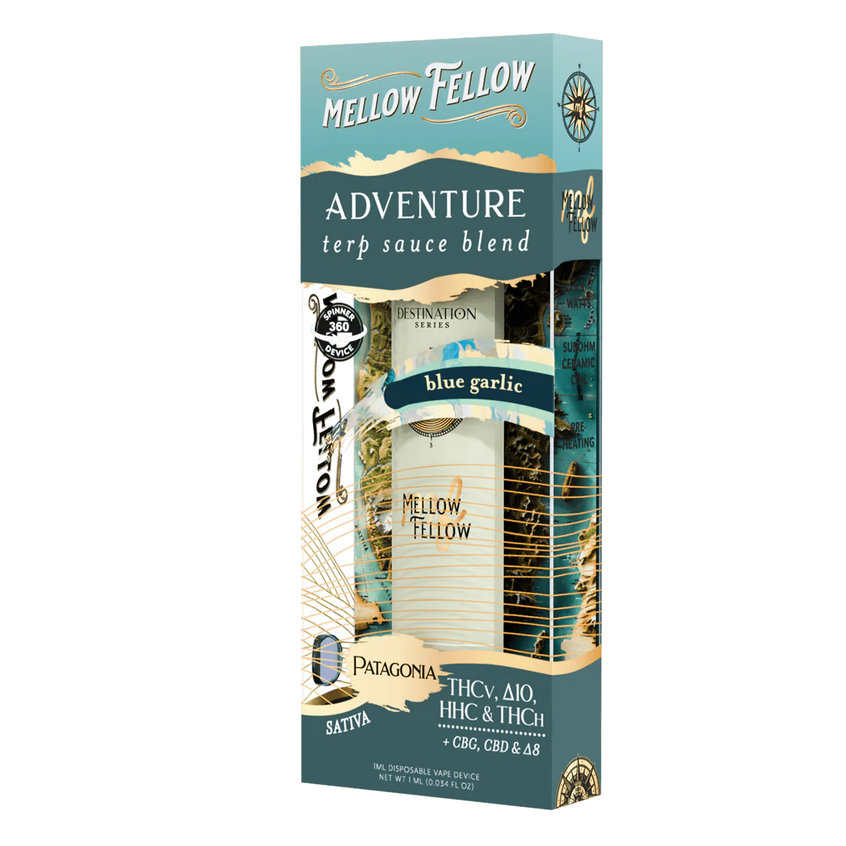 Mellow Fellow Adventure Blend - Terp Sauce 1ml Disposable Spinner Vape - Blue Garlic (Sativa) Best Price