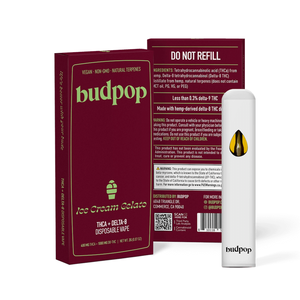 BudPop Ice Cream Gelato Disposable – THCa &amp; Delta 8