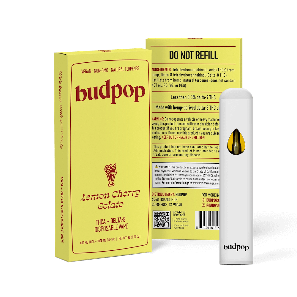 BudPop Lemon Cherry Gelato Disposable – THCa & Delta 8