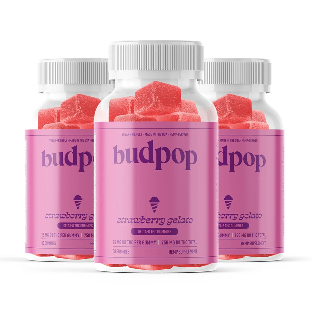 BudPop Delta-8 Strawberry Gelato Gummies (750-3000mg)