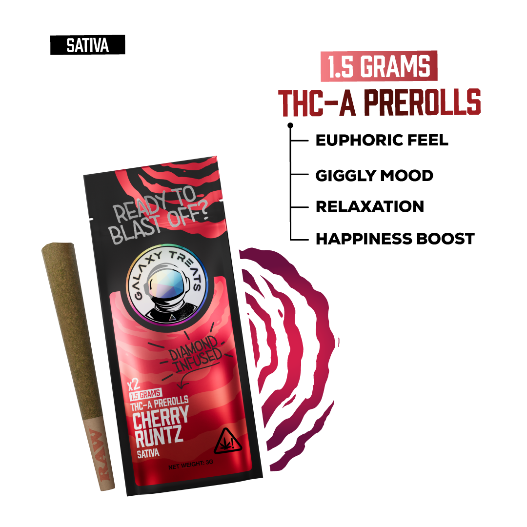 Galaxy Treats Cherry Runtz - Diamond Infused 2ct THCA Prerolls